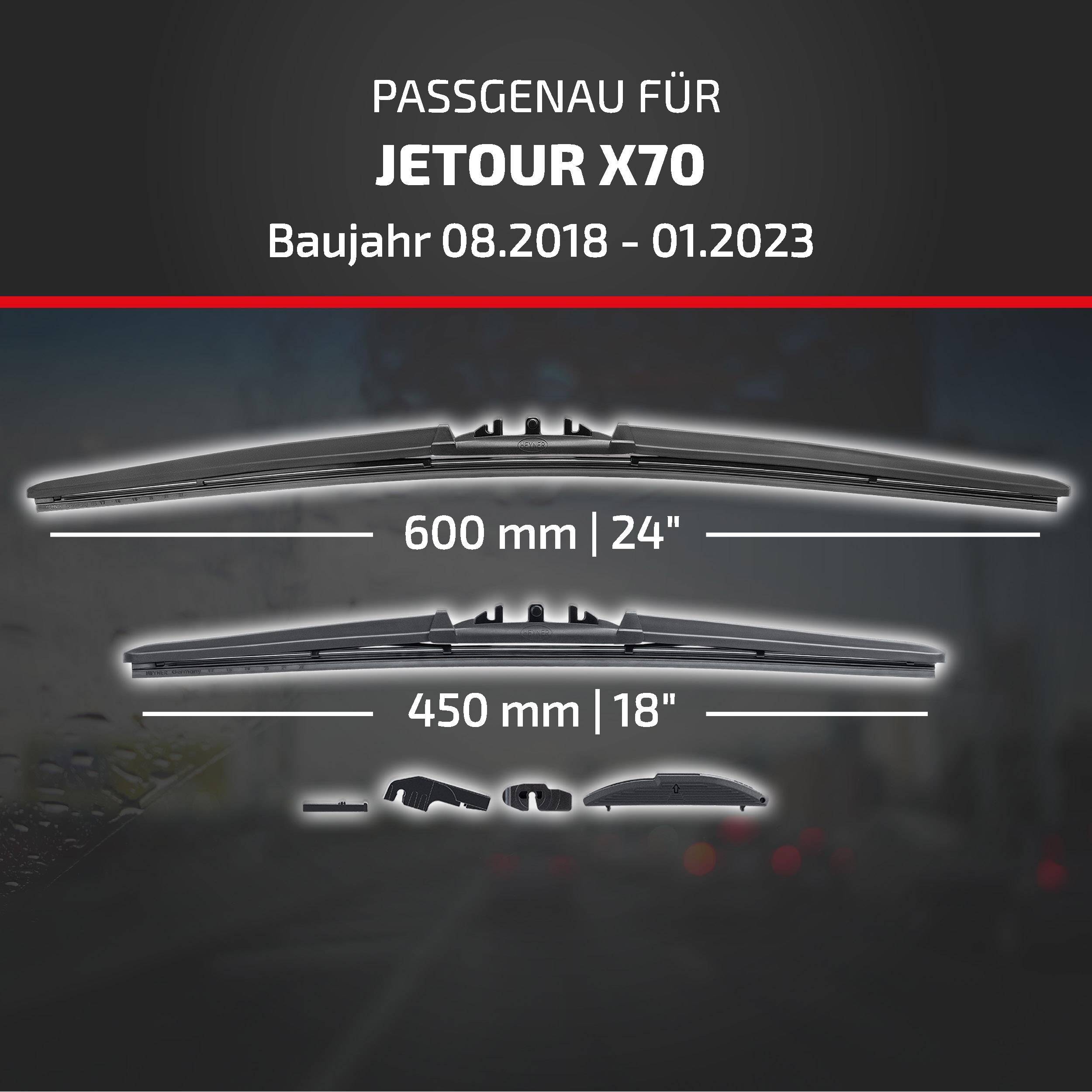 HEYNER® Scheibenwischer komp. mit JETOUR X70 (08.2018 - 01.2023) HYBRID Flachbalkenwischer