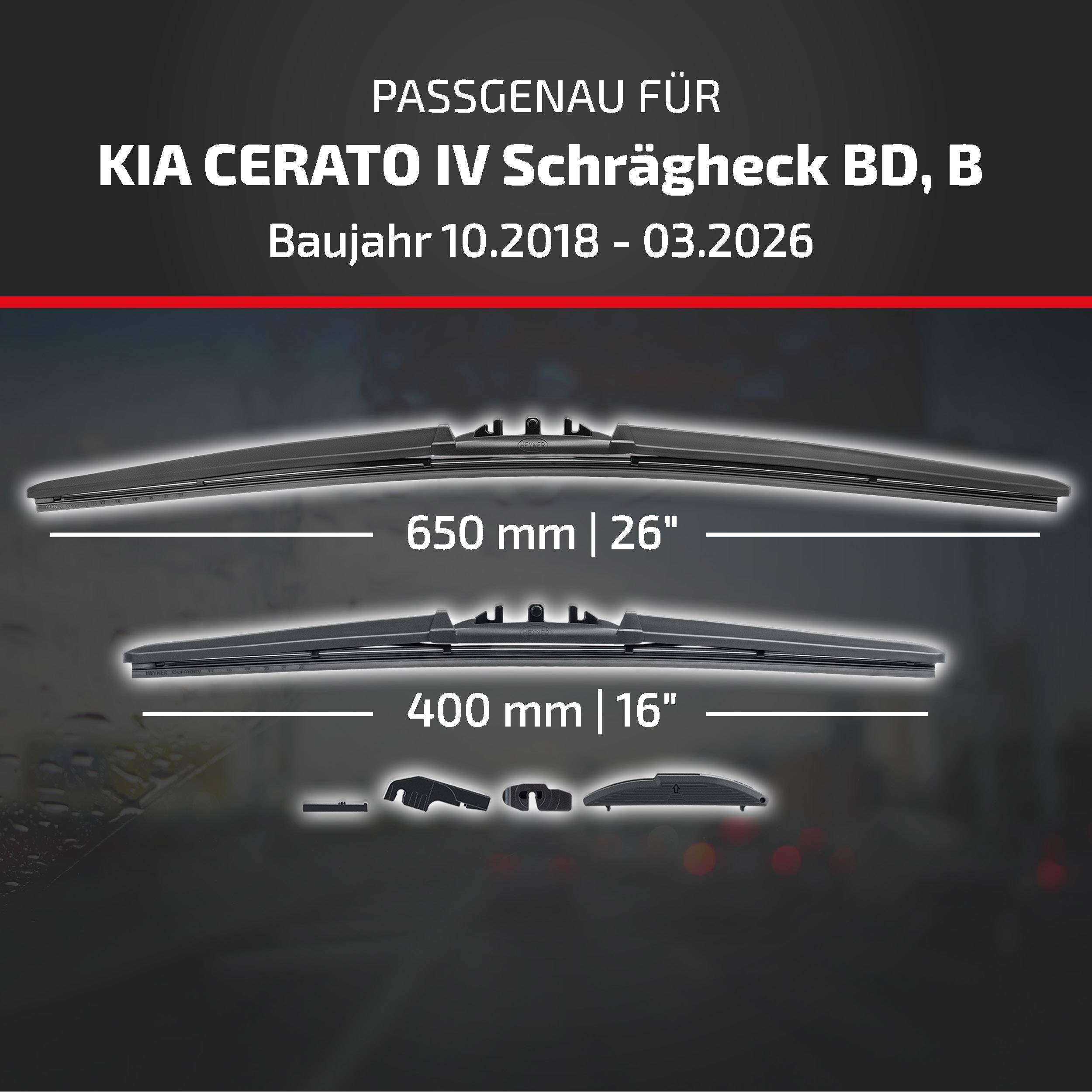 HEYNER® Scheibenwischer komp. mit KIA CERATO IV Schrägheck (10.2018 - 04.2026) HYBRID Flachbalkenwischer