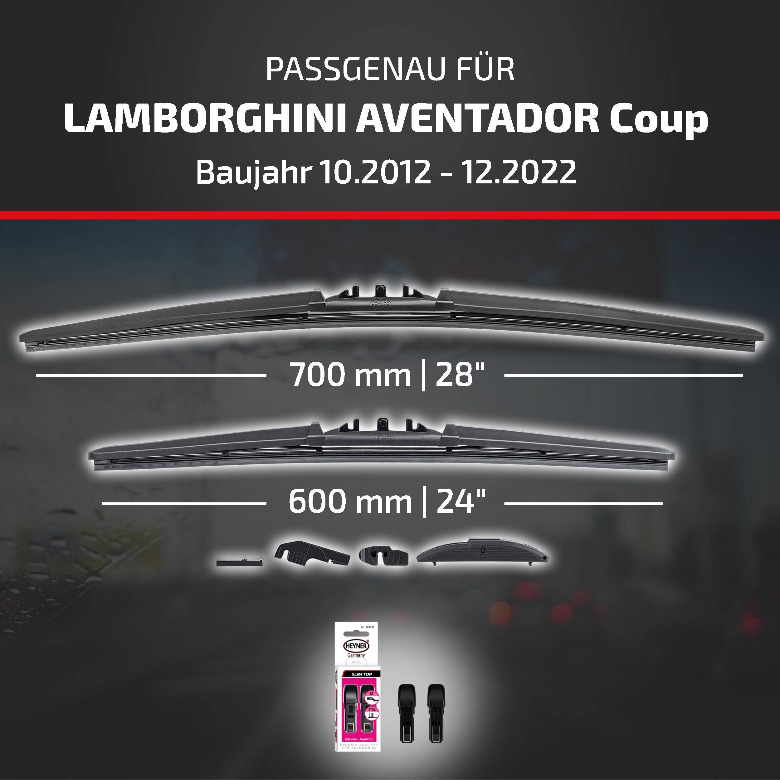 HEYNER® Scheibenwischer für LAMBORGHINI AVENTADOR Coupe 10.2012 - 12.2022, HYBRID Flachbalkenwischer,