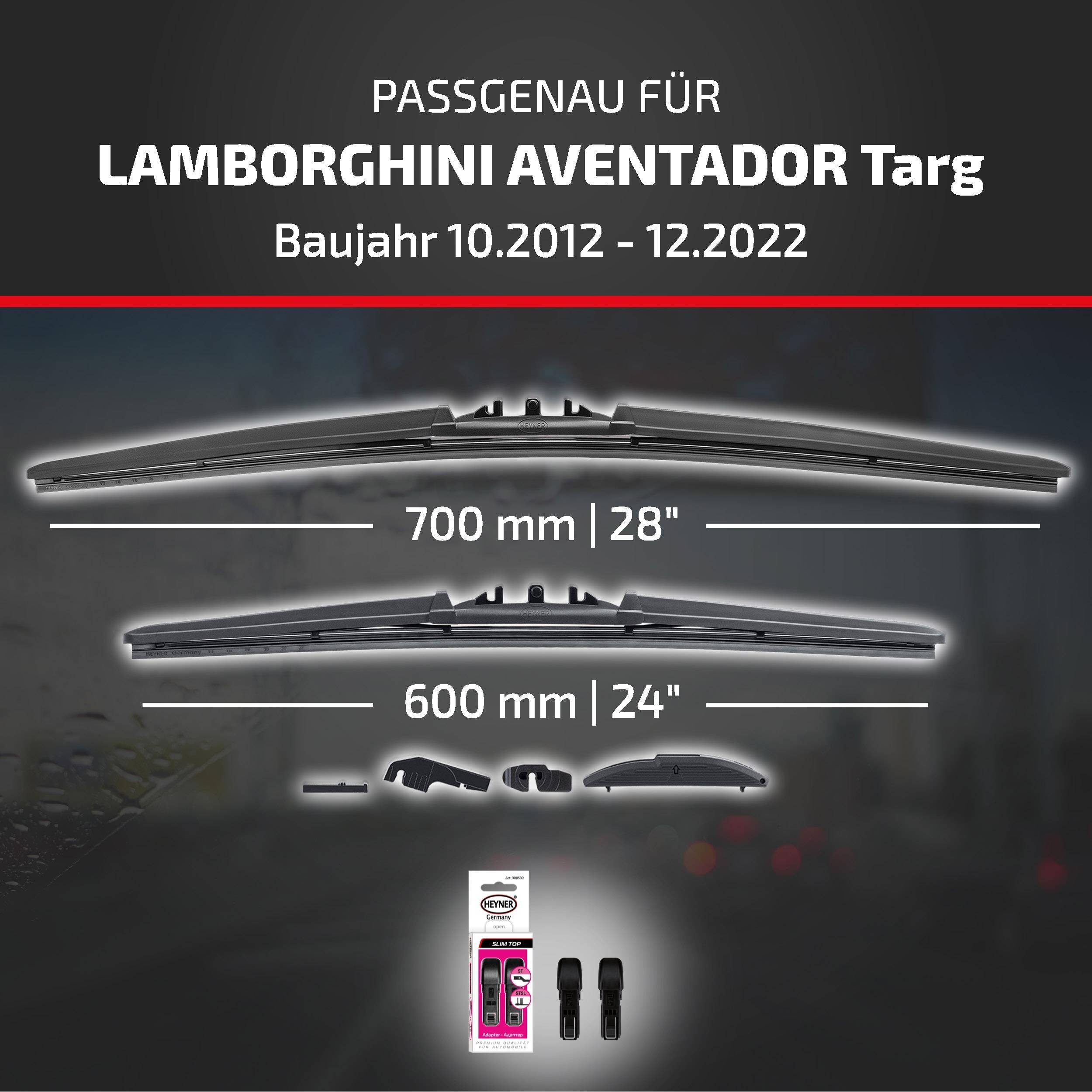 Scheibenwischer kompatibel mit Lamborghini Aventador Targ, Modelljahre 10/2012-12/2022, mit Blattgrößen von 700 mm (28
