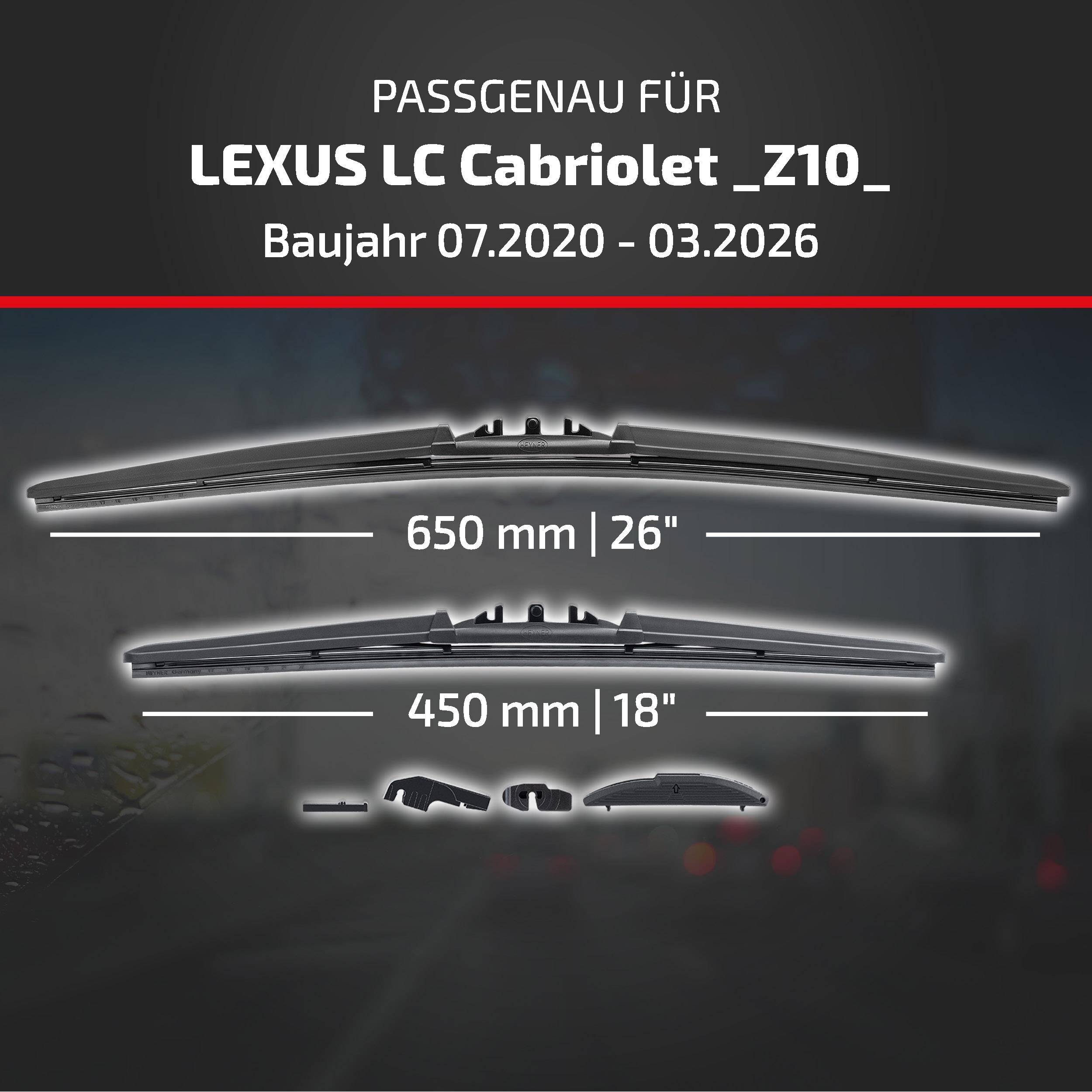 Grafik zur Wischerblatt-Kompatibilität für Lexus LC Cabriolet _Z10_ (07/2020-03/2026), mit Größen 650 mm (26