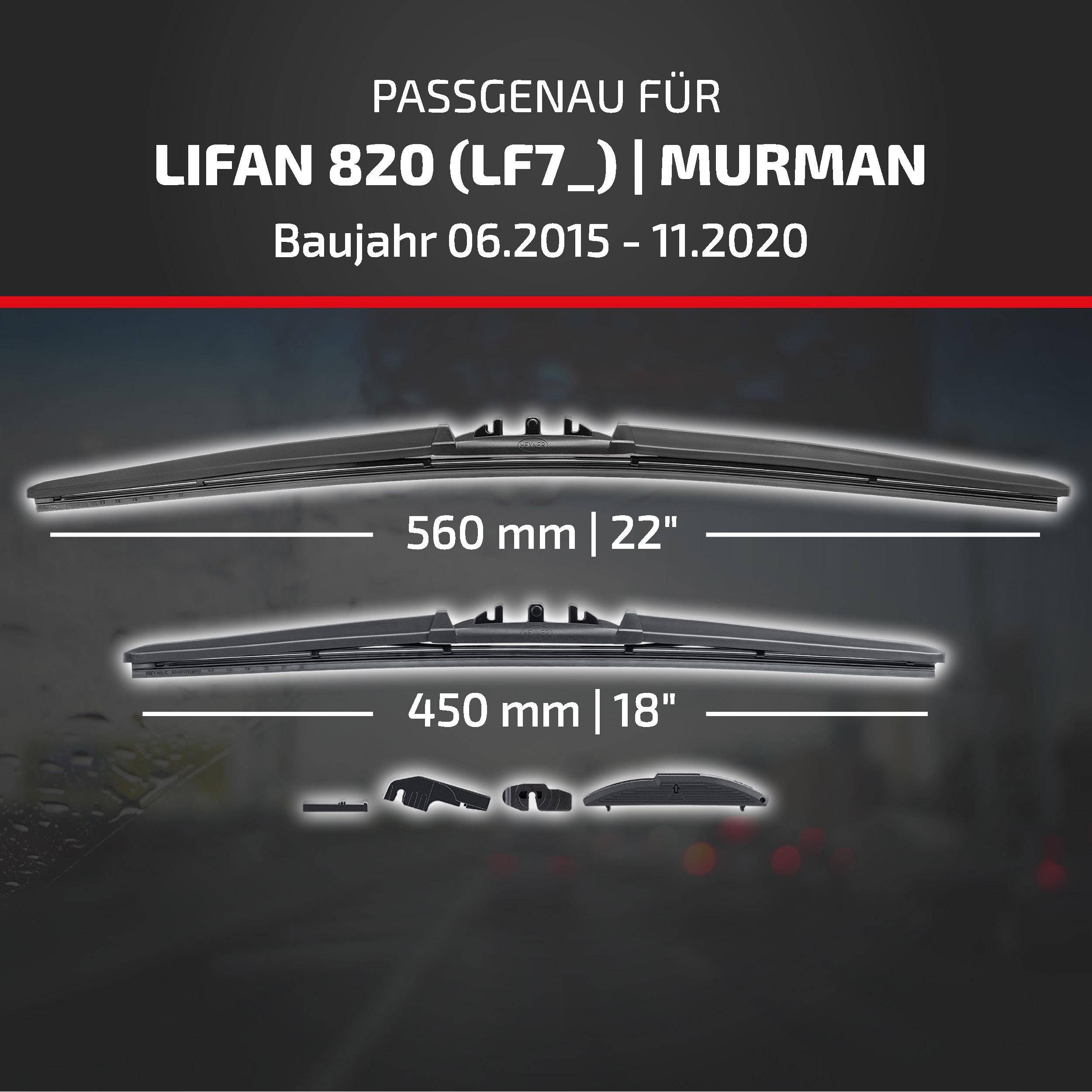 HEYNER® Scheibenwischer für LIFAN 820 (LF7_) | MURMAN (06.2015 - 11.2020) HYBRID Flachbalkenwischer