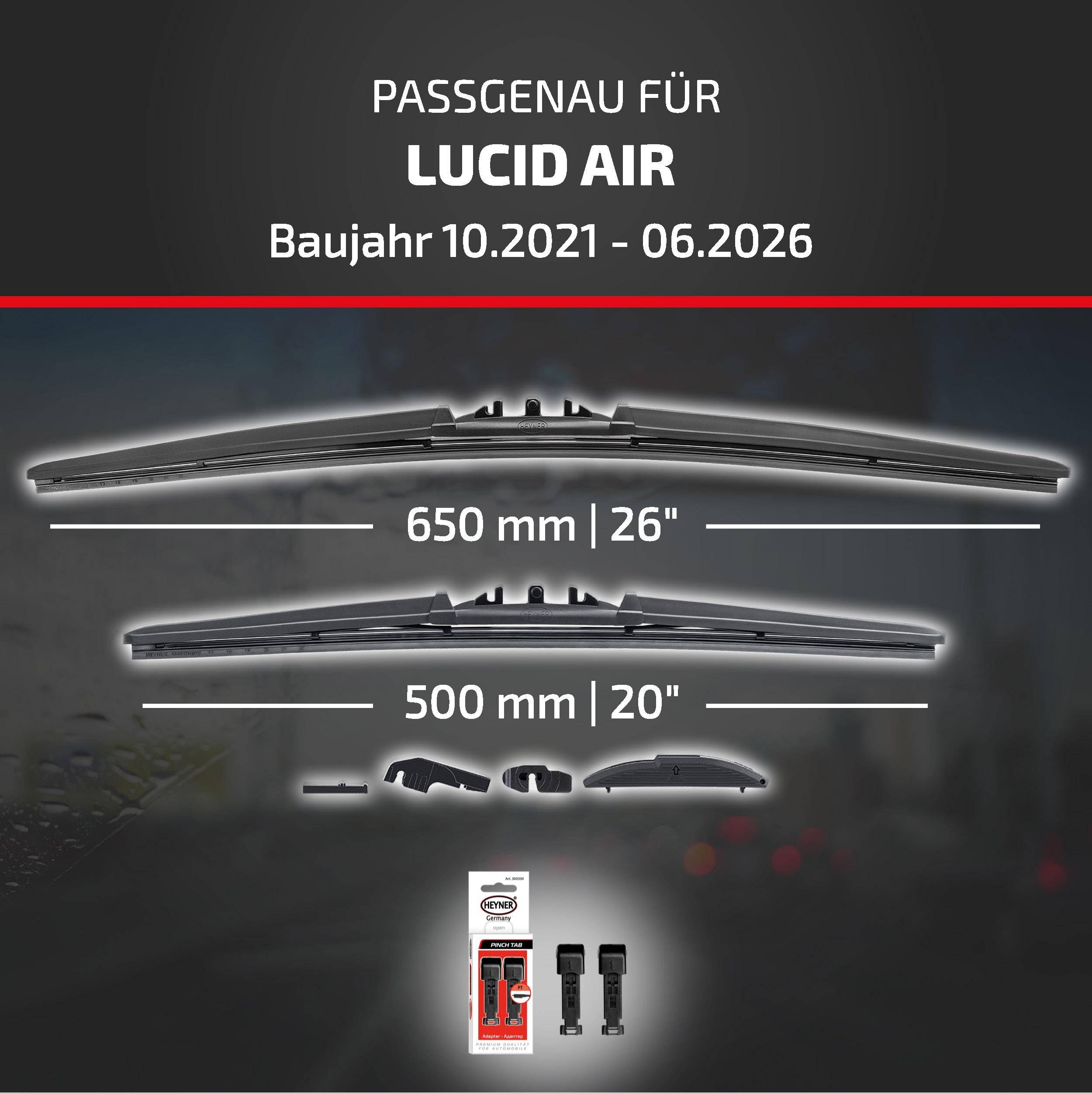 HEYNER® Scheibenwischer für LUCID AIR (10.2021 - 08.2026) HYBRID Flachbalkenwischer
