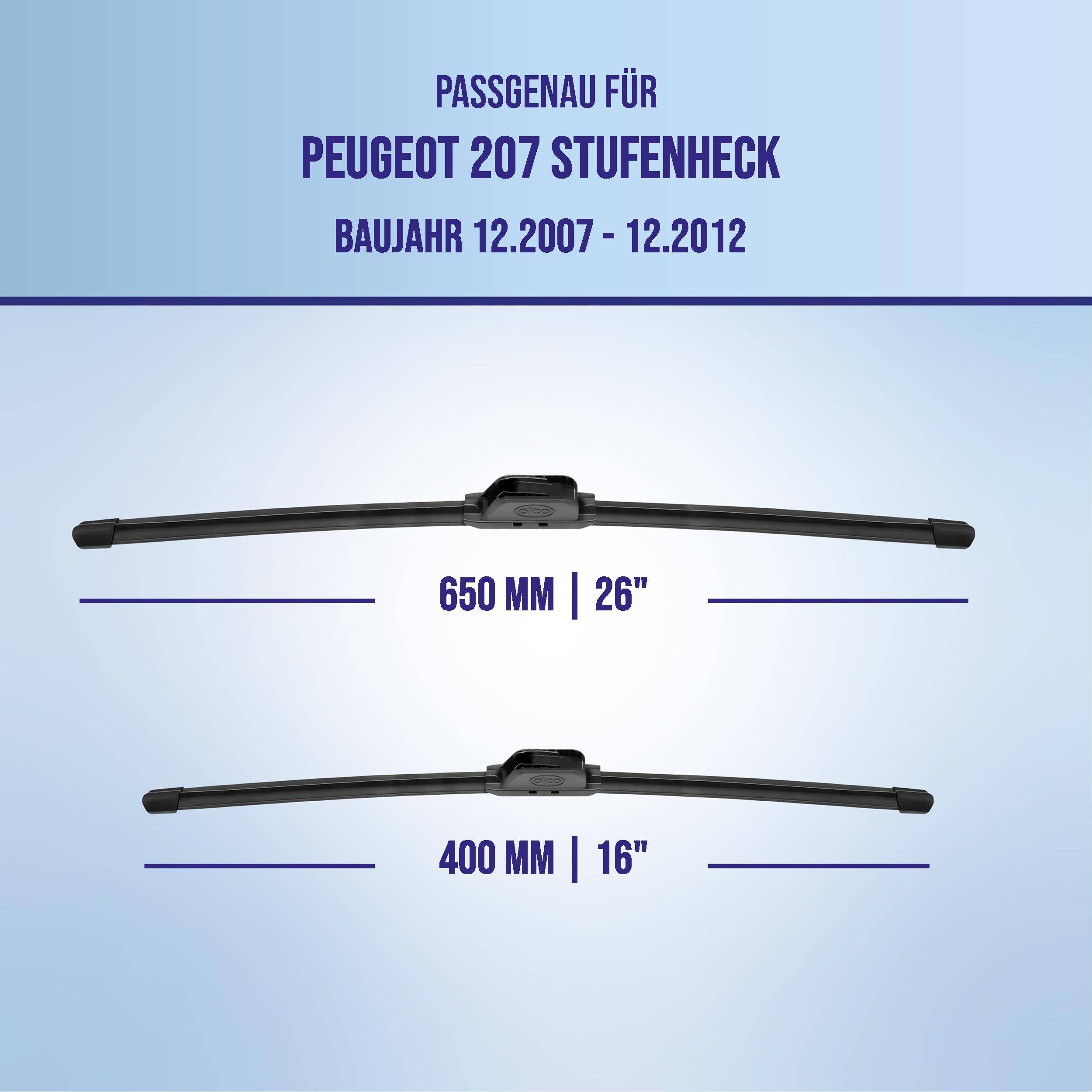 alca® Scheibenwischer ideal für PEUGEOT 207 Stufenheck (12.2007 - 12.2012) U-FLAT Flachbalkenwischer