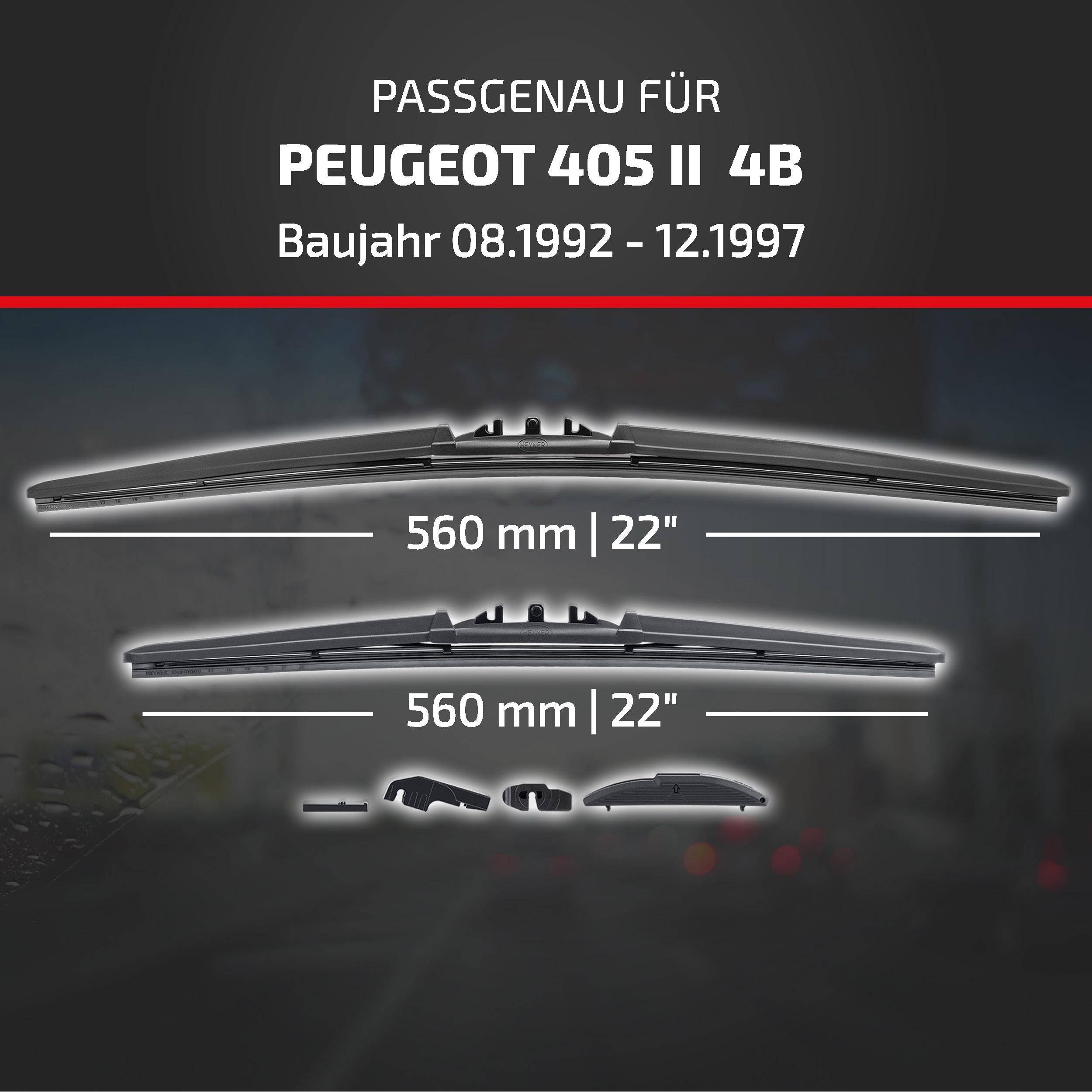 HEYNER® Scheibenwischer komp. mit PEUGEOT 405 II (08.1992 - 12.1997) HYBRID Flachbalkenwischer