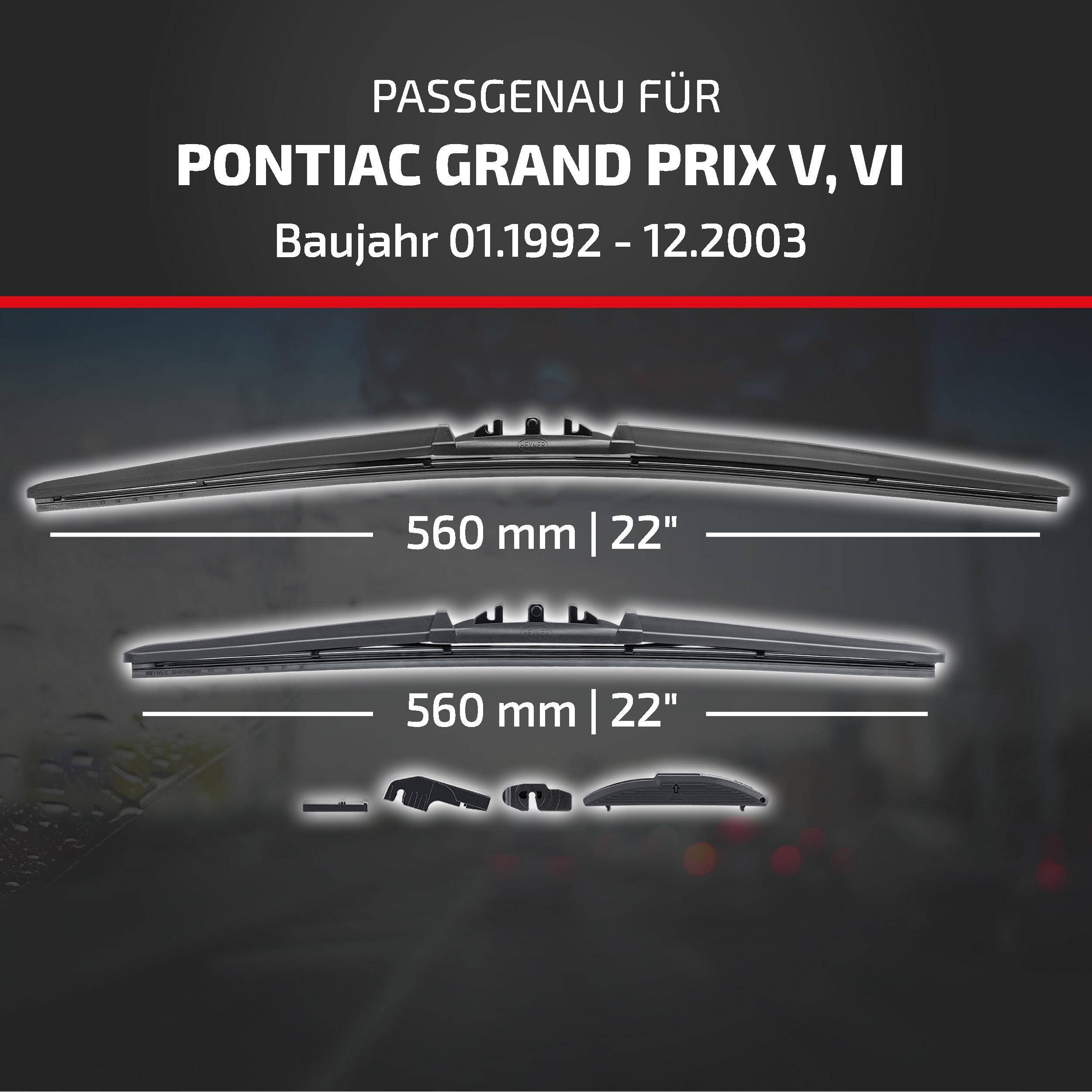 Scheibenwischer für Pontiac Grand Prix V und VI, Modelljahre 01.1992 bis 12.2003, dargestellt in 560 mm (22