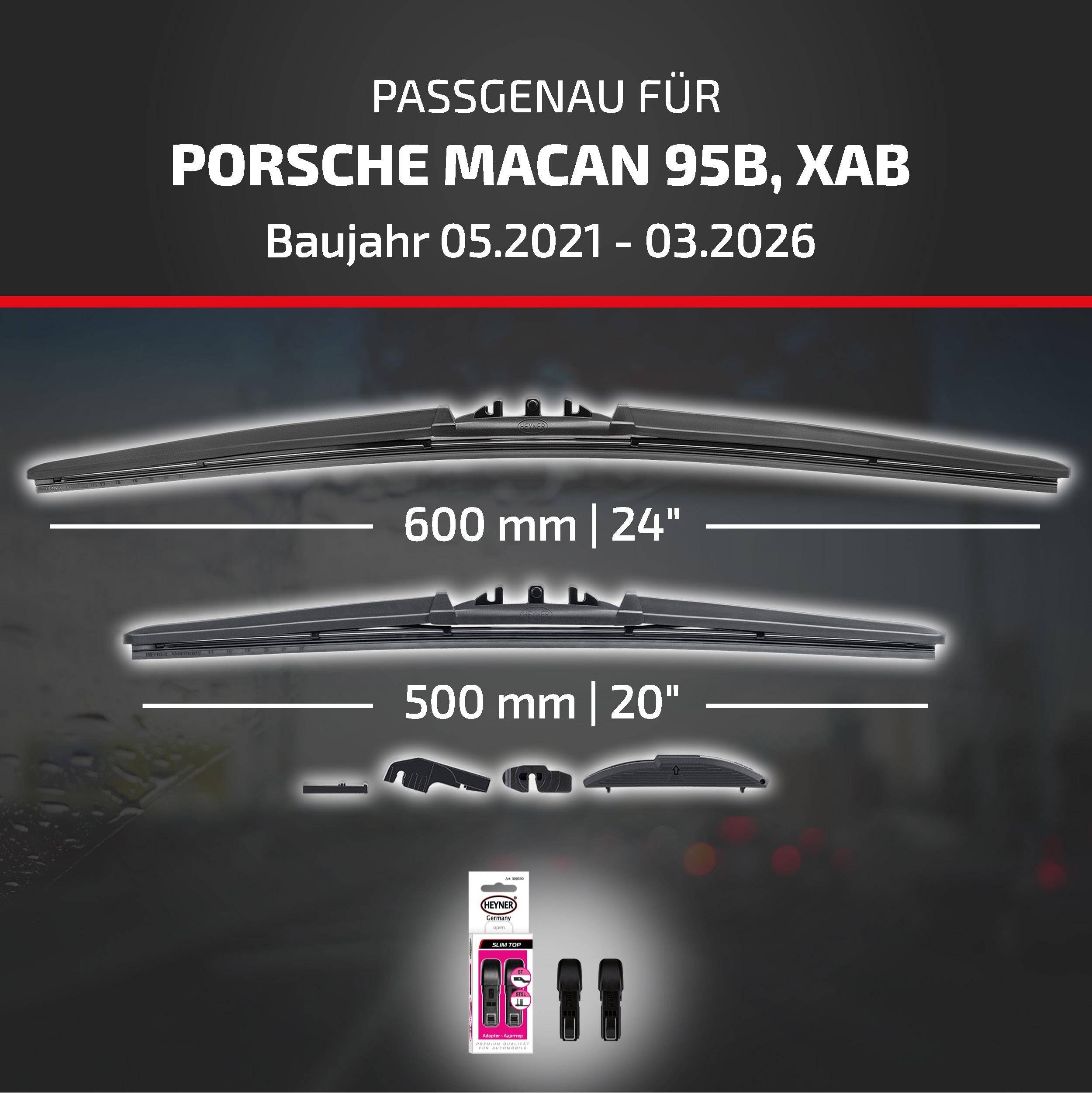 HEYNER® Scheibenwischer komp. mit PORSCHE MACAN (05.2021 - 05.2026) HYBRID Flachbalkenwischer