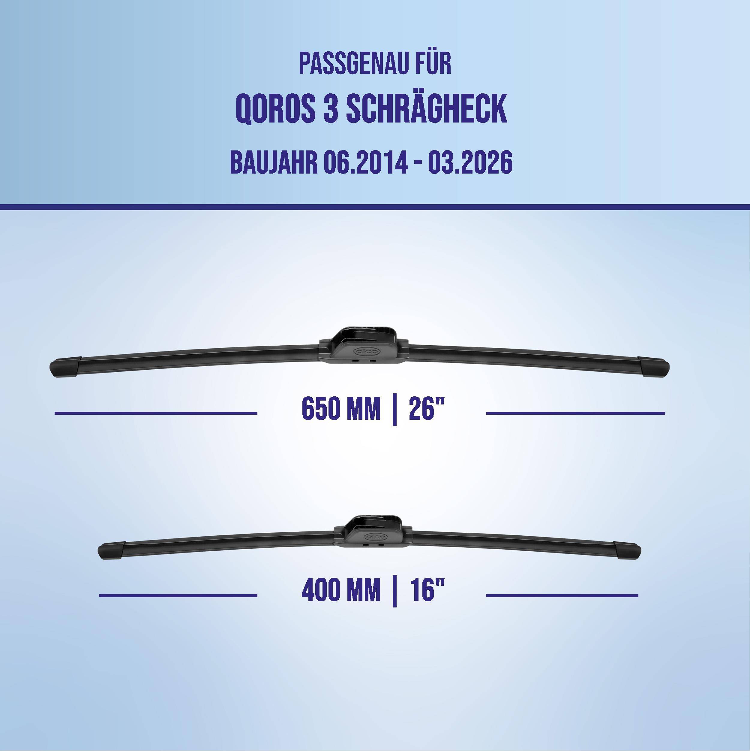 alca® Scheibenwischer ideal für QOROS 3 Schrägheck (06.2014 - 04.2026) U-FLAT Flachbalkenwischer