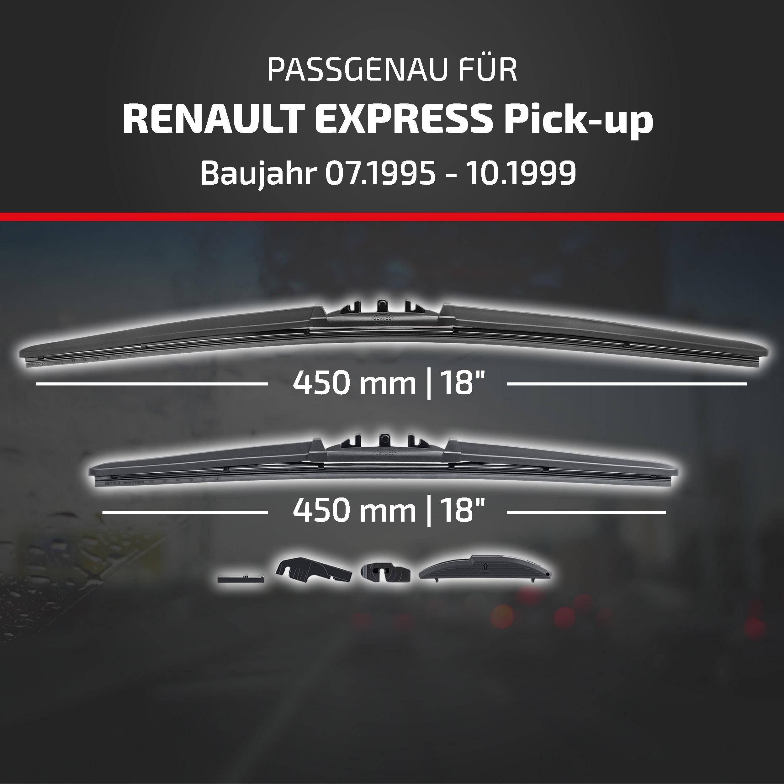 HEYNER® Scheibenwischer komp. mit RENAULT EXPRESS Pick-up (07.1995 - 10.1999) HYBRID Flachbalkenwischer