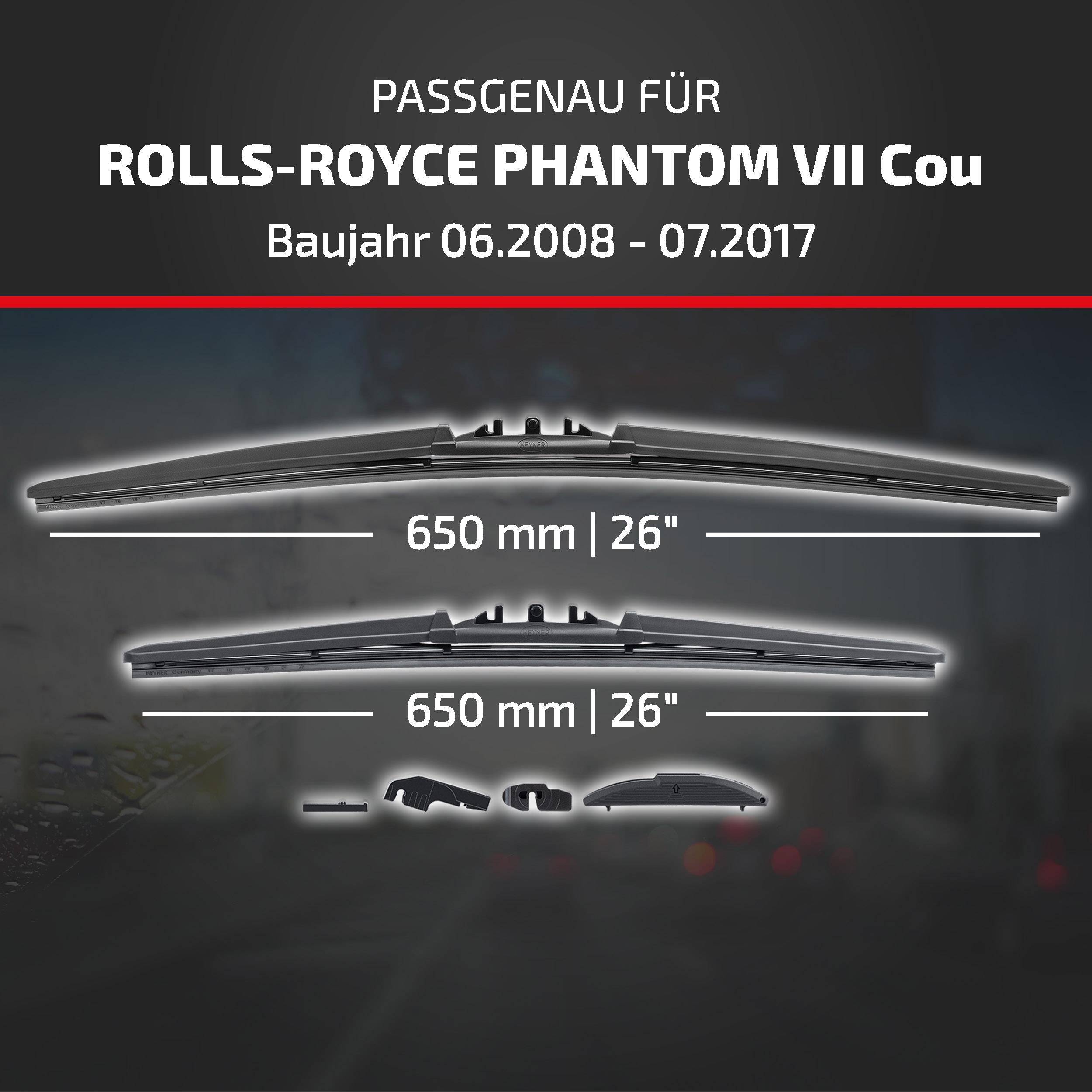 Kompatibilitätsgrafik für Rolls-Royce Phantom VII Coupé, Modelljahre 06.2008-07.2017, zeigt zwei 650 mm (26