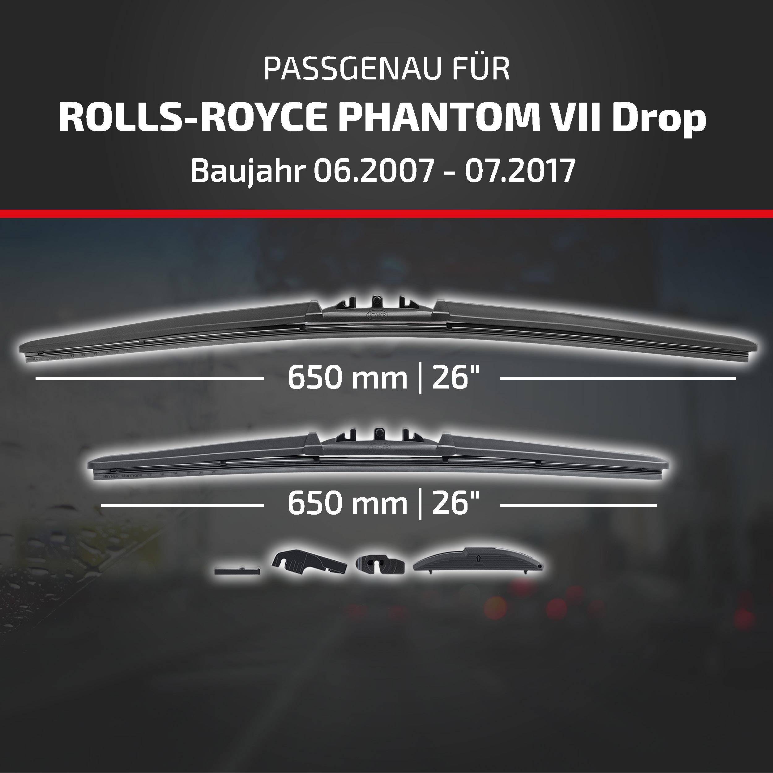 Werbung für Scheibenwischerblätter kompatibel mit Rolls-Royce Phantom VII Drop, Modelljahre 06.2007-07.2017, 650 mm (26