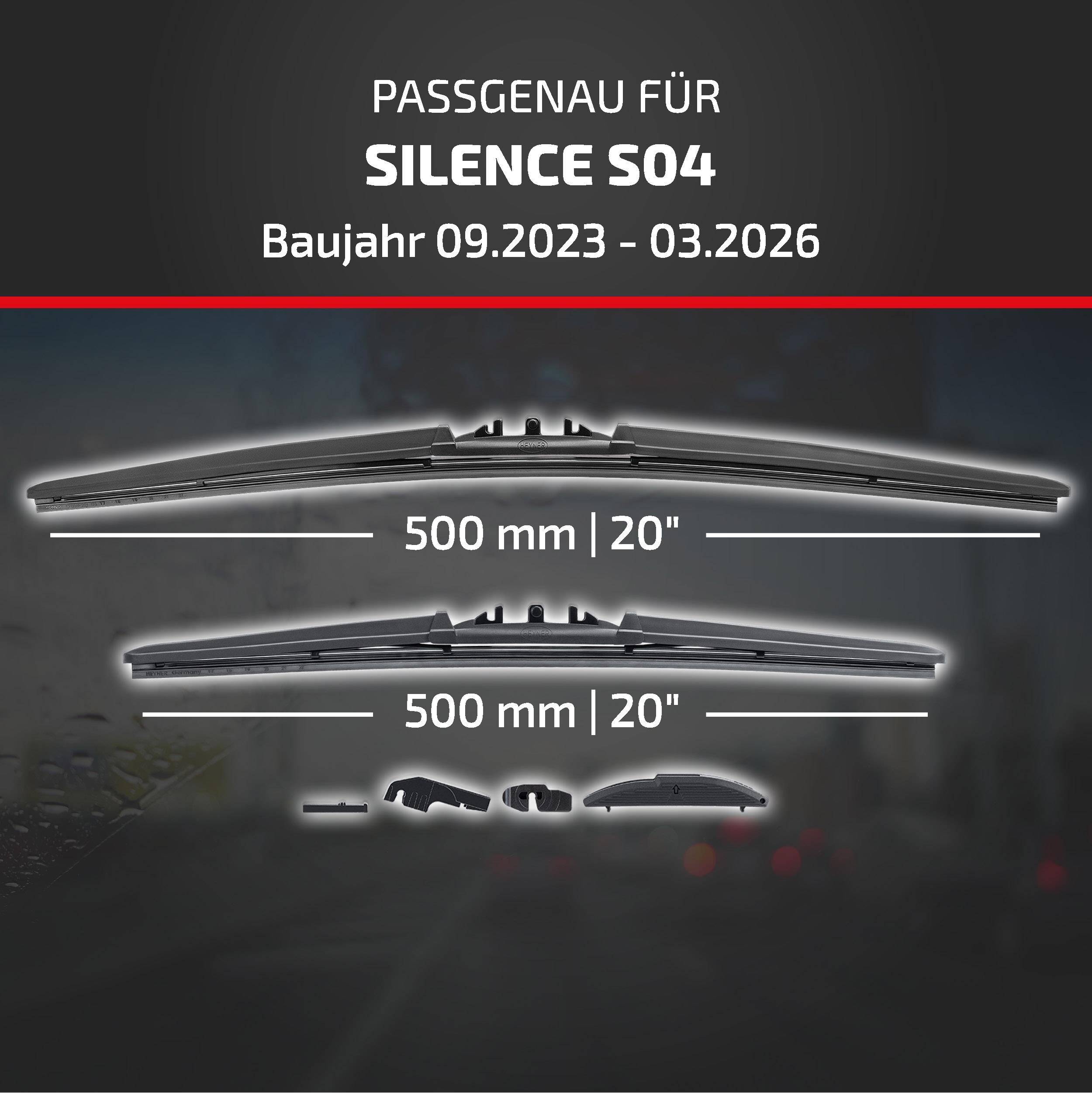 HEYNER® Scheibenwischer für SILENCE S04 (09.2023 - 08.2026) HYBRID Flachbalkenwischer