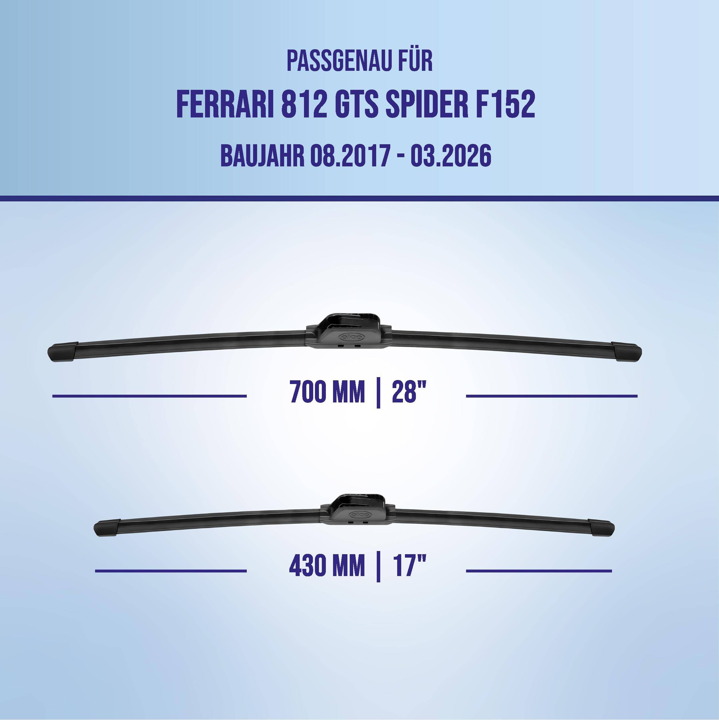alca® Scheibenwischer ideal für FERRARI 812 GTS Spider (08.2017 - 06.2026) U-FLAT Flachbalkenwischer