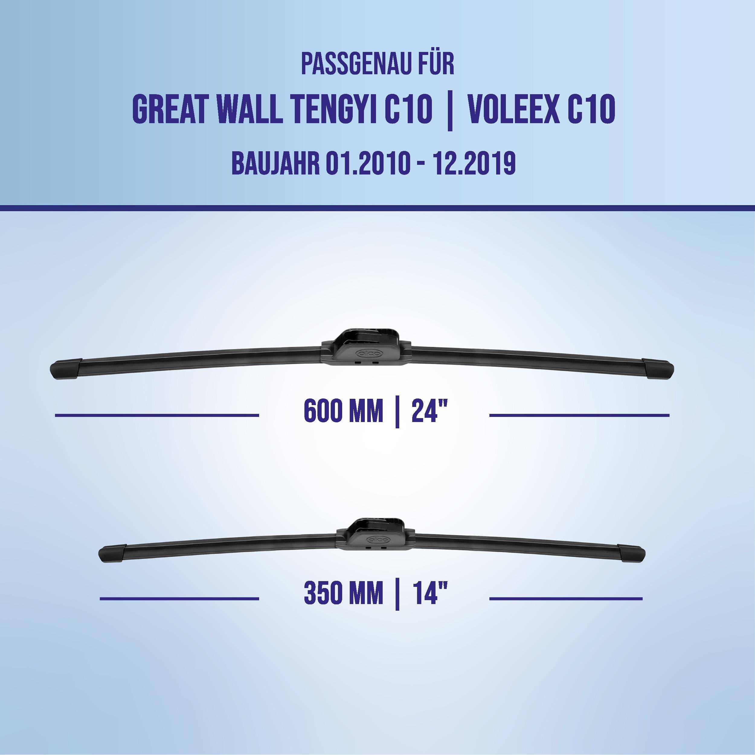 alca® Scheibenwischer ideal für GREAT WALL TENGYI C10 | VOLEEX C10 (01.2010 - 12.2019) U-FLAT Flachbalkenwischer