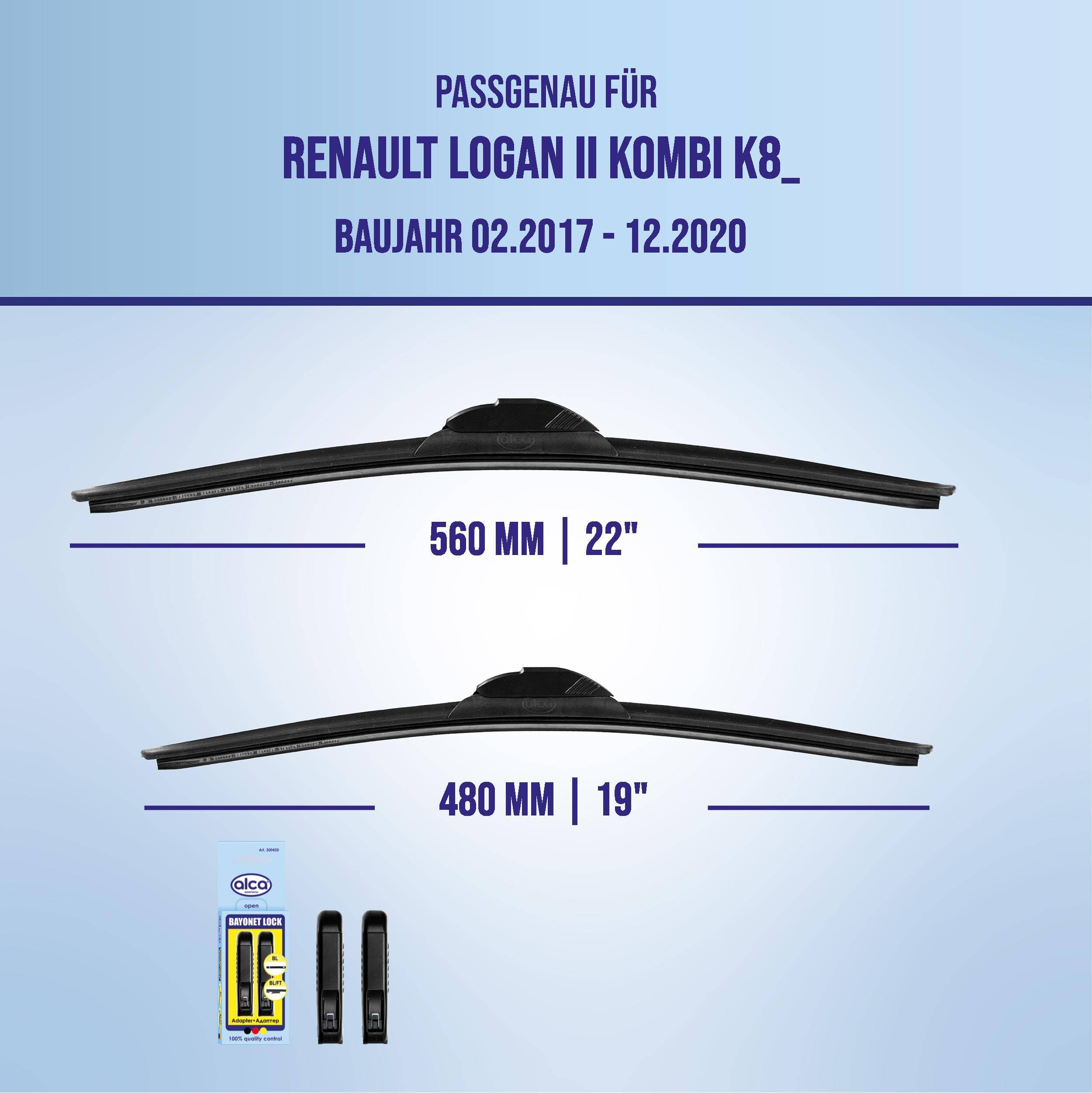 alca® Scheibenwischer für RENAULT LOGAN II Kombi 02.2017 - 12.2020, SUPER FLAT