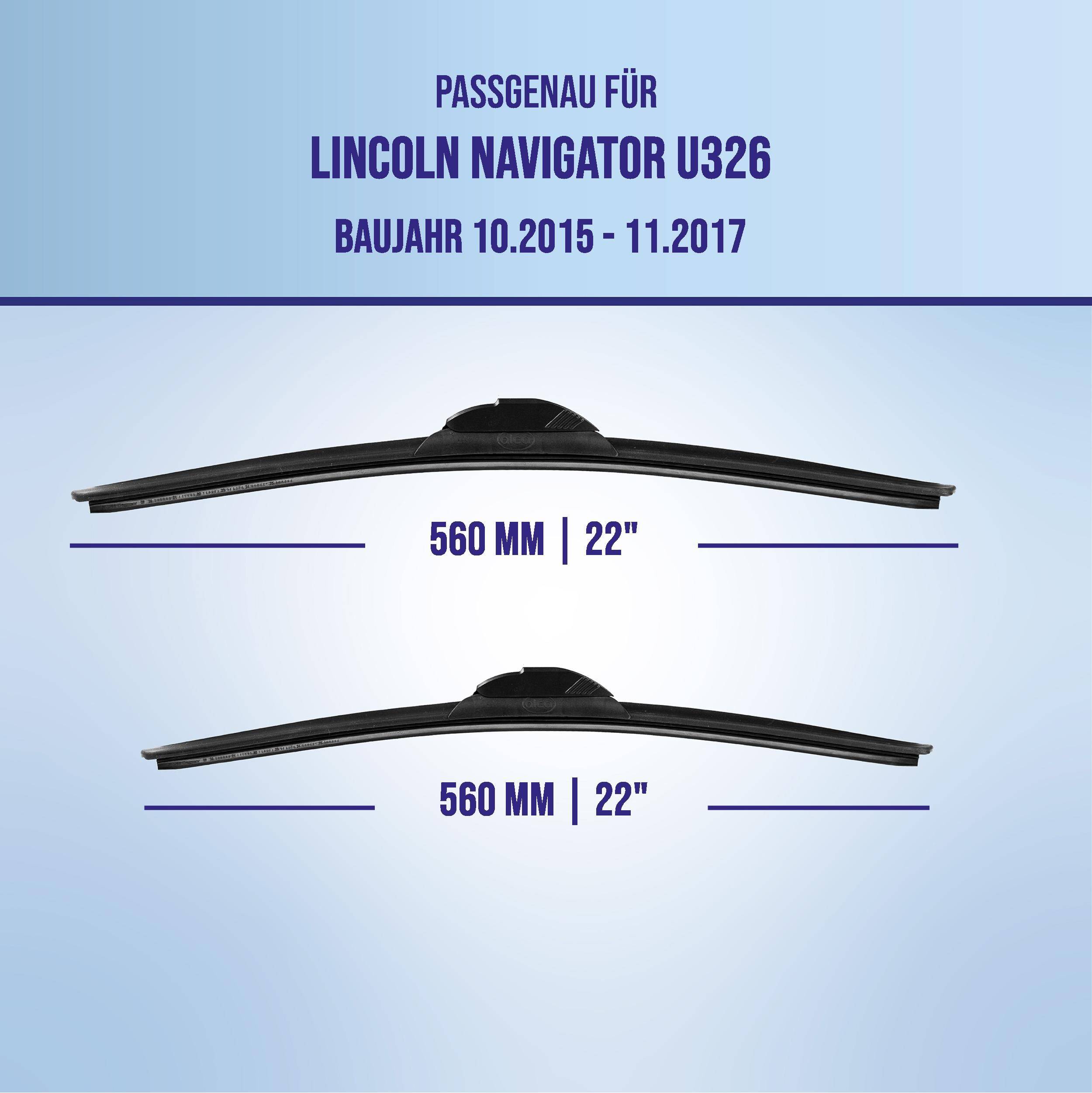 Kompatibilitätsgrafik für Lincoln Navigator U326 (2015-10 bis 2017-11), zeigt zwei 560 mm (22