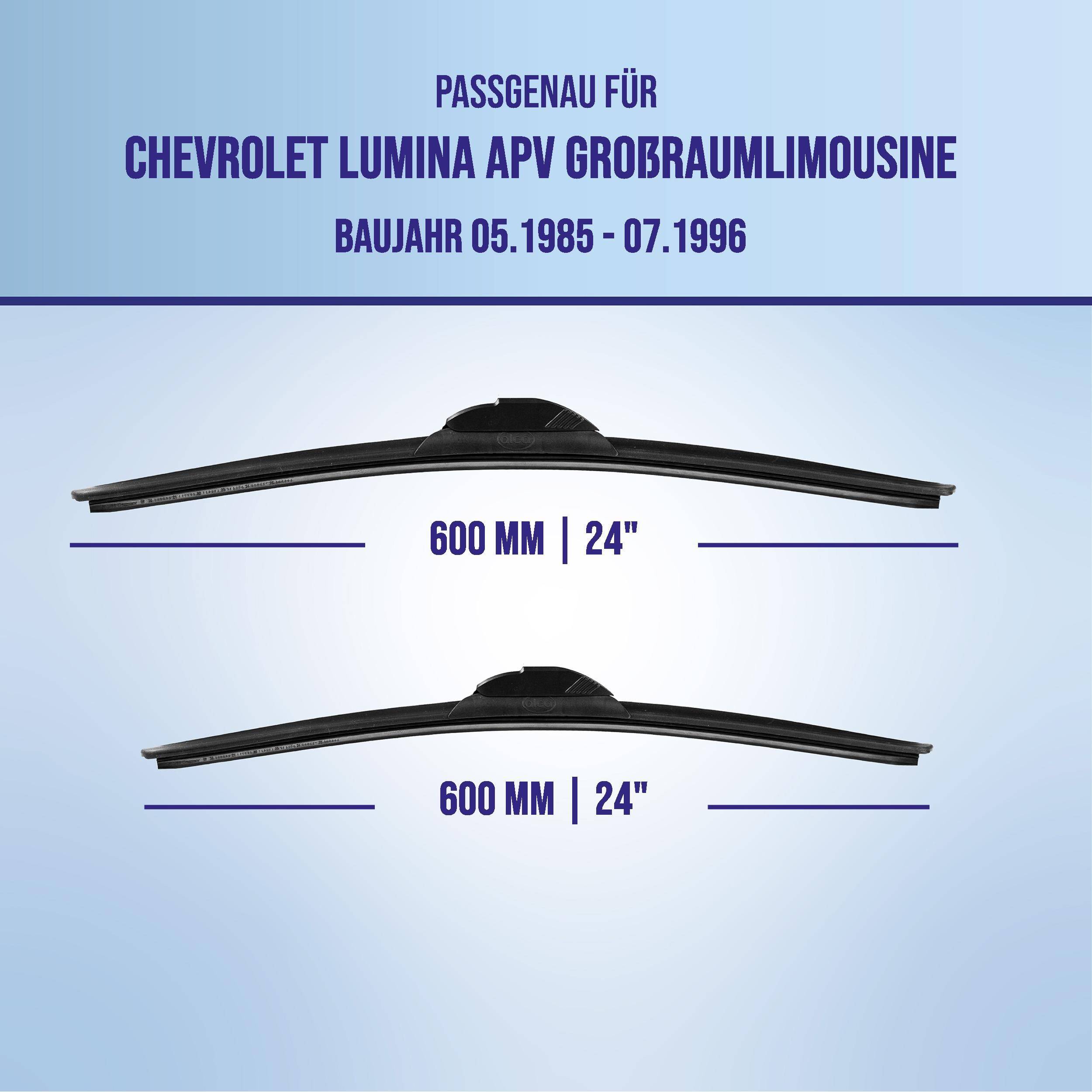 Kompatibilitätsgrafik für Chevrolet Lumina APV Großraumlimousine, Modelljahre 05.1985–07.1996, zeigt zwei 600 mm (24