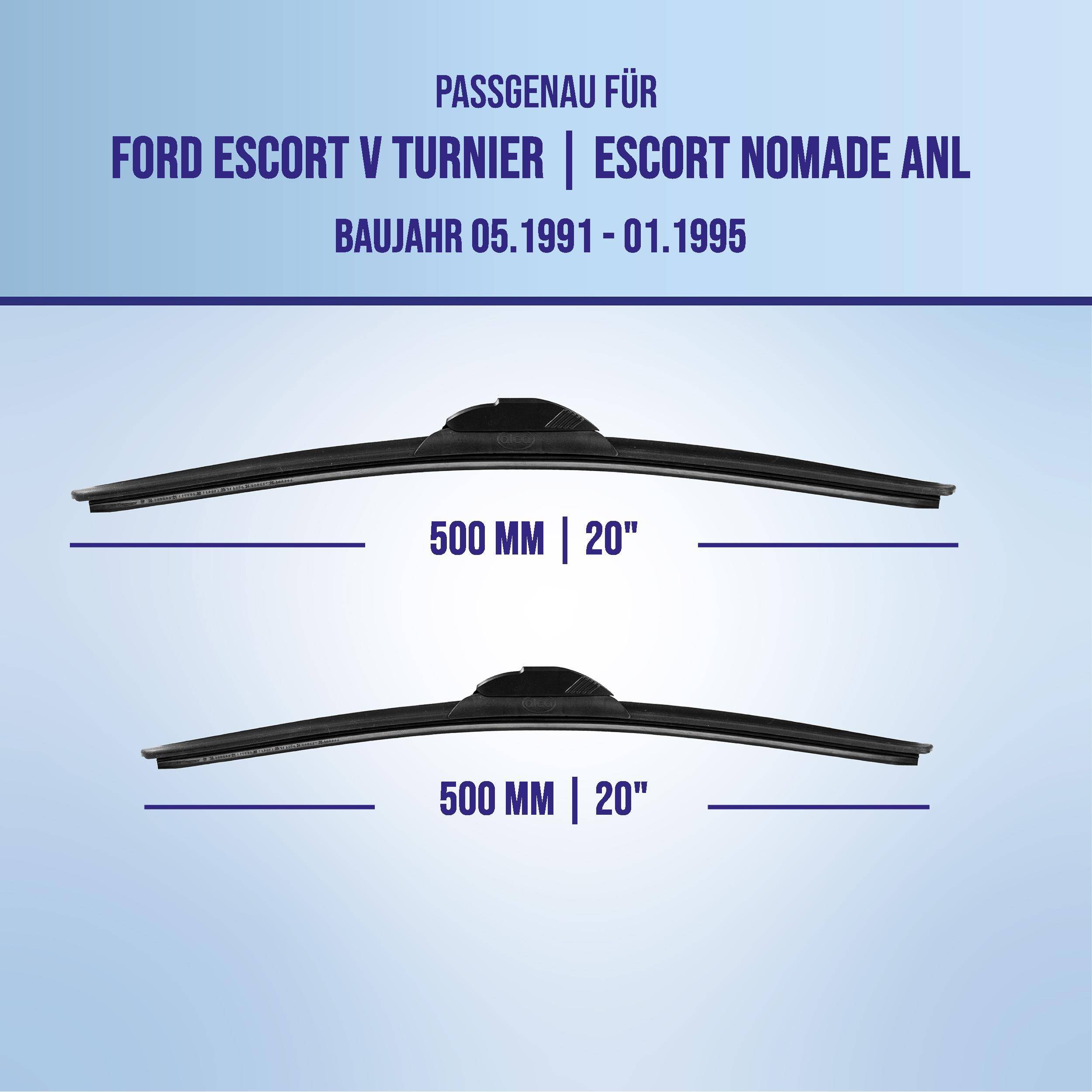 Scheibenwischer für Ford Escort V Turnier und Escort Nomade ANL, Baujahre 05.1991–01.1995; beide mit einer Länge von 500 mm (20