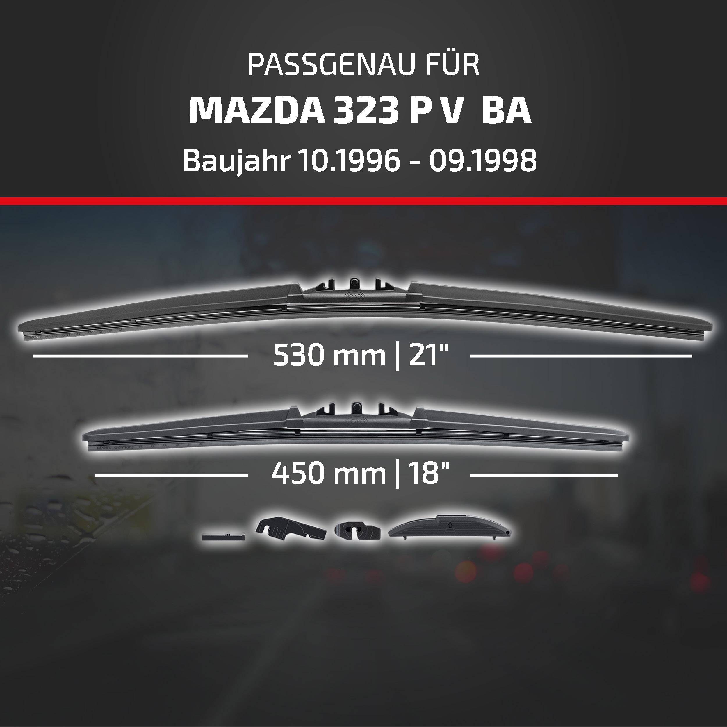 HEYNER® Scheibenwischer komp. mit MAZDA 323 P V (10.1996 - 09.1998) HYBRID Flachbalkenwischer
