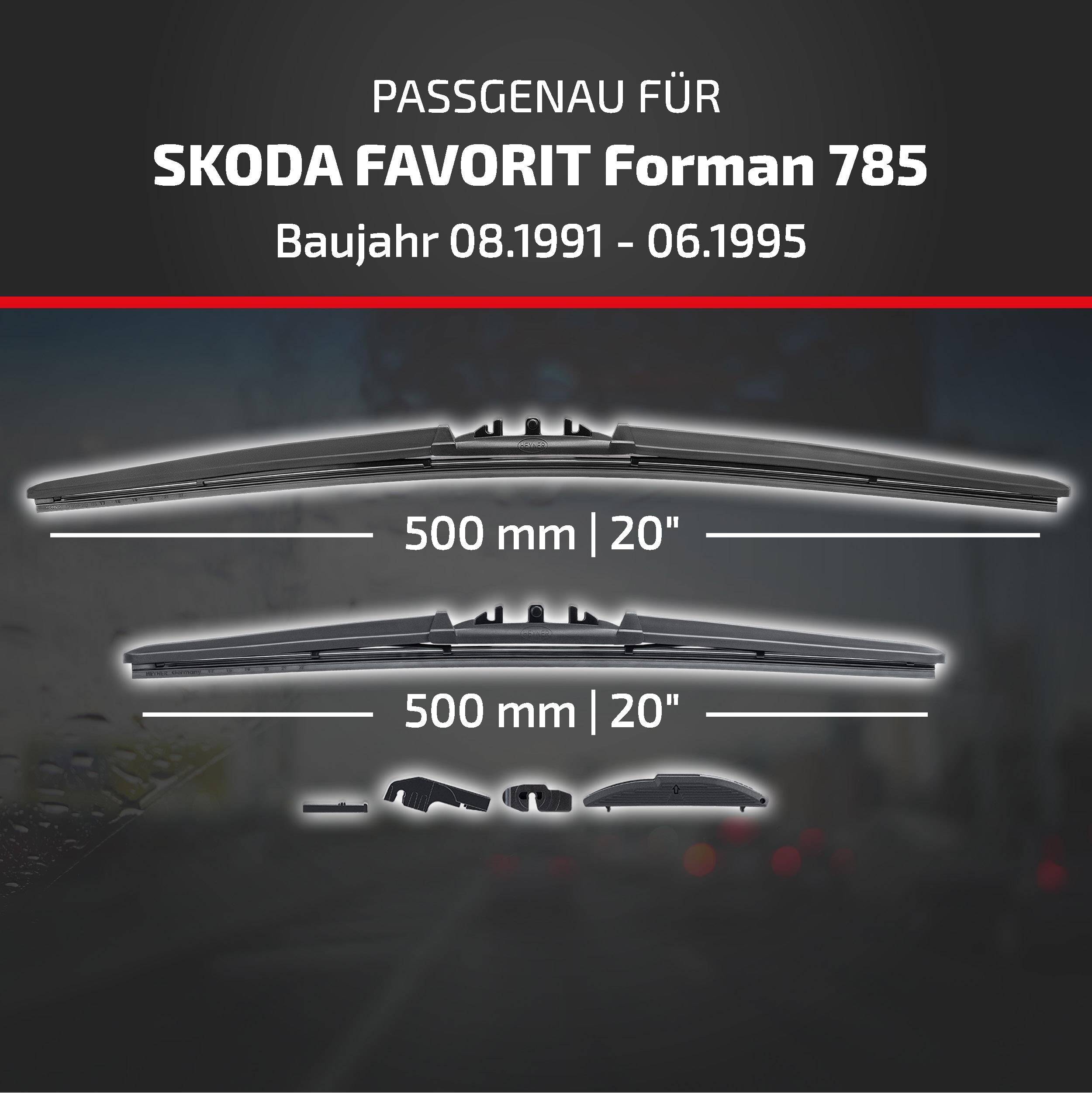 Die Anzeige zeigt kompatible Scheibenwischer für das Modell „SKODA FAVORIT Forman 785