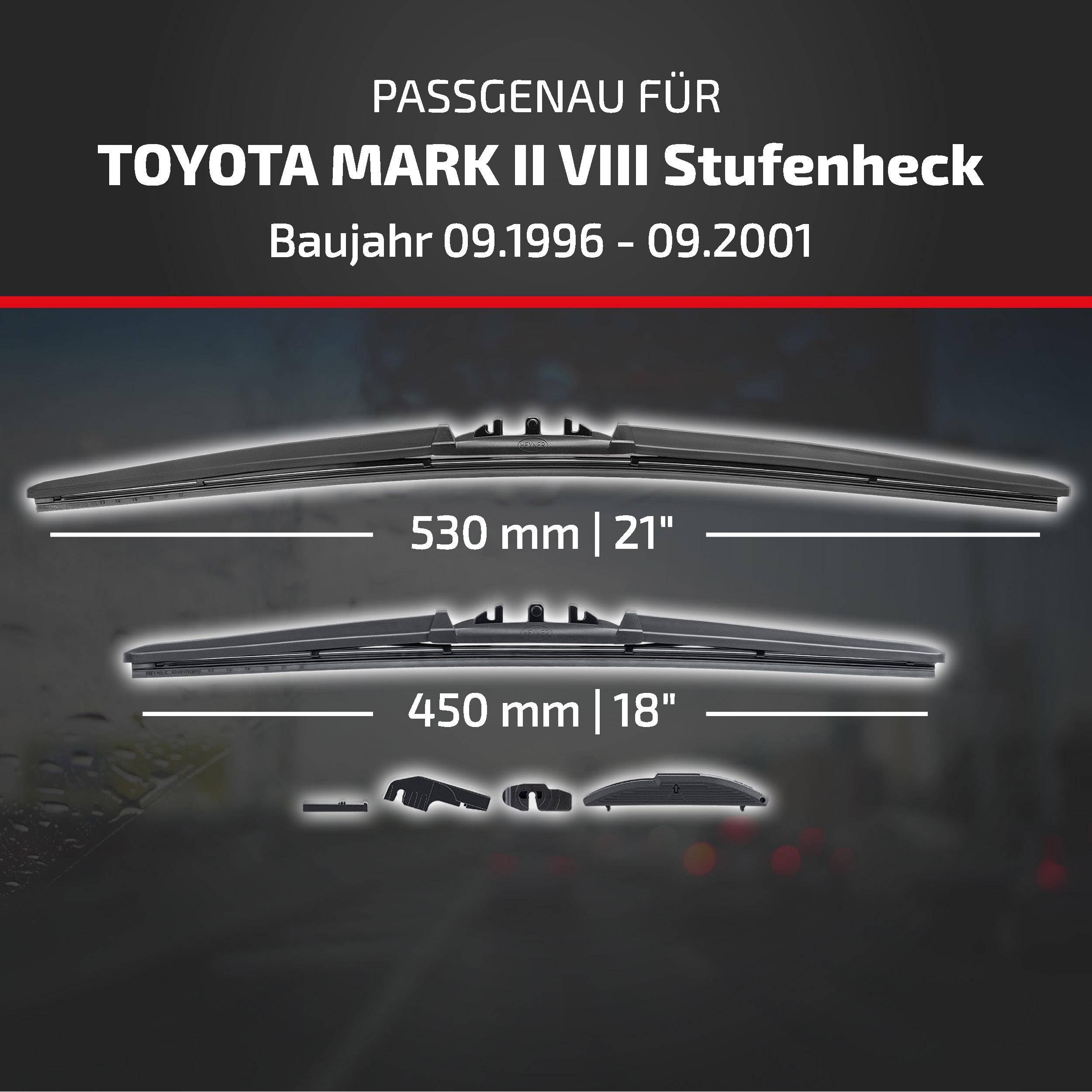 HEYNER® Scheibenwischer komp. mit TOYOTA MARK II VIII Stufenheck (09.1996 - 09.2001) HYBRID Flachbalkenwischer
