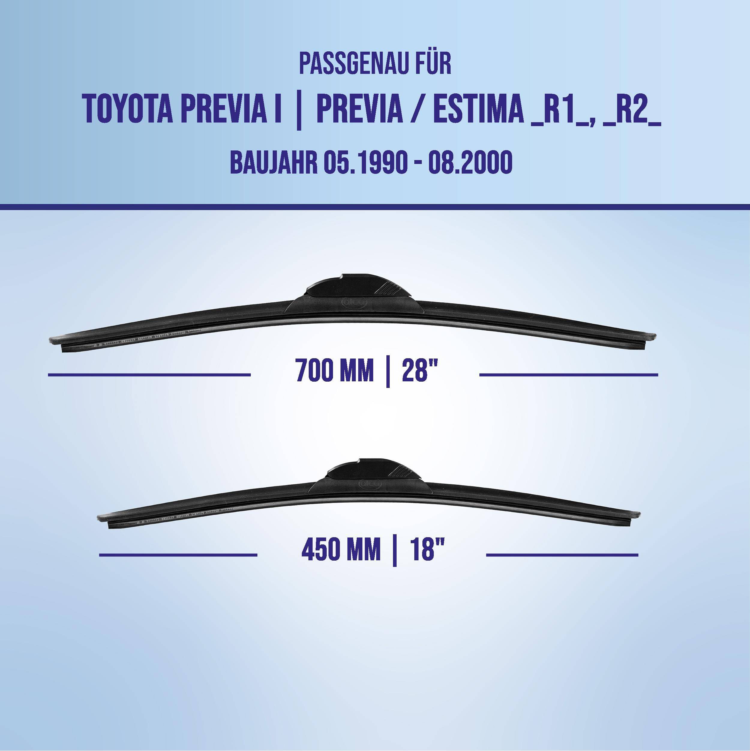 Wischblätter kompatibel mit Toyota Previa I/Previa/Estima R1/R2, Modelljahre 05.1990–08.2000, mit Größen 700 mm (28
