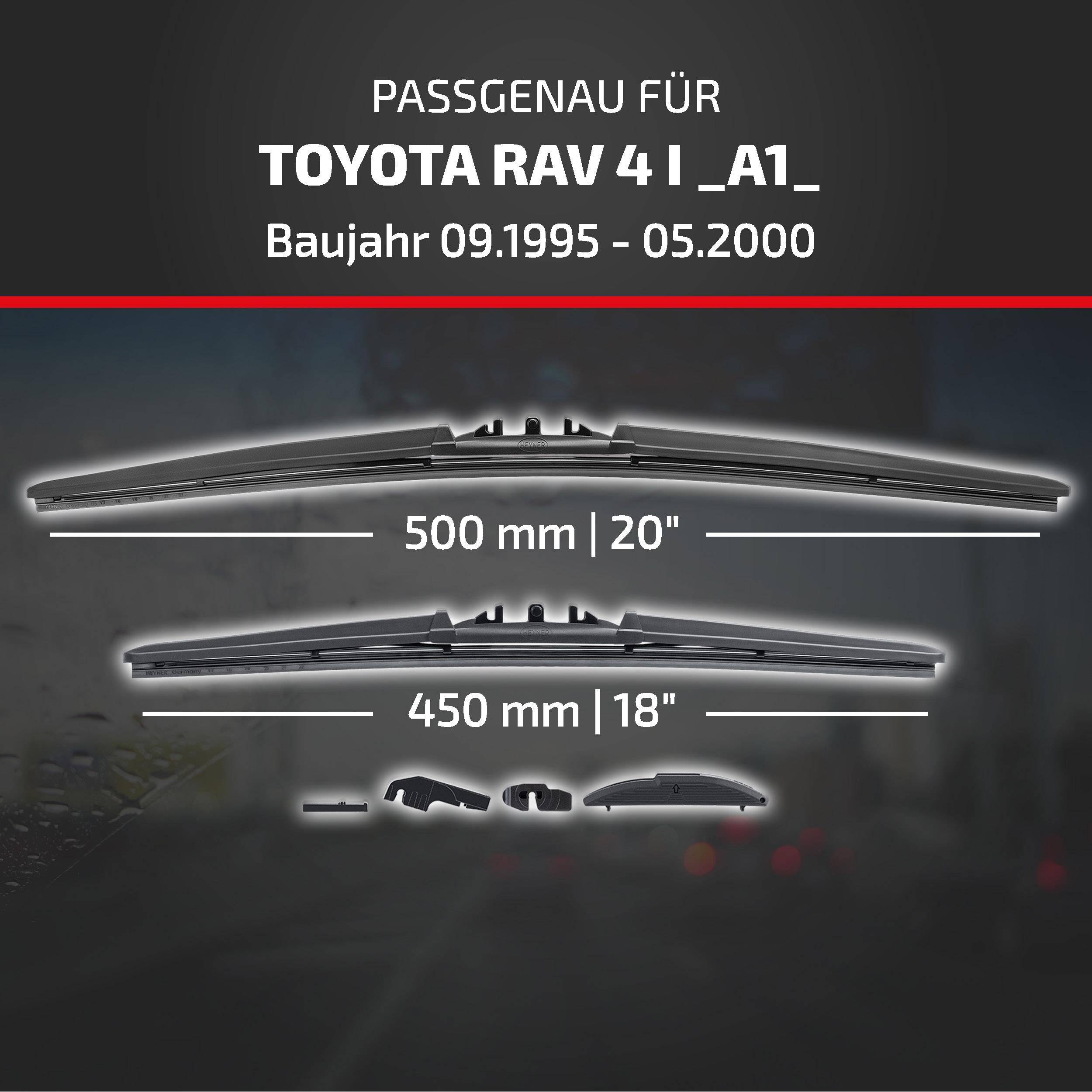 Diagramm zur Montage von Scheibenwischern für Toyota RAV4 I A1 (1995-2000): 500 mm (20