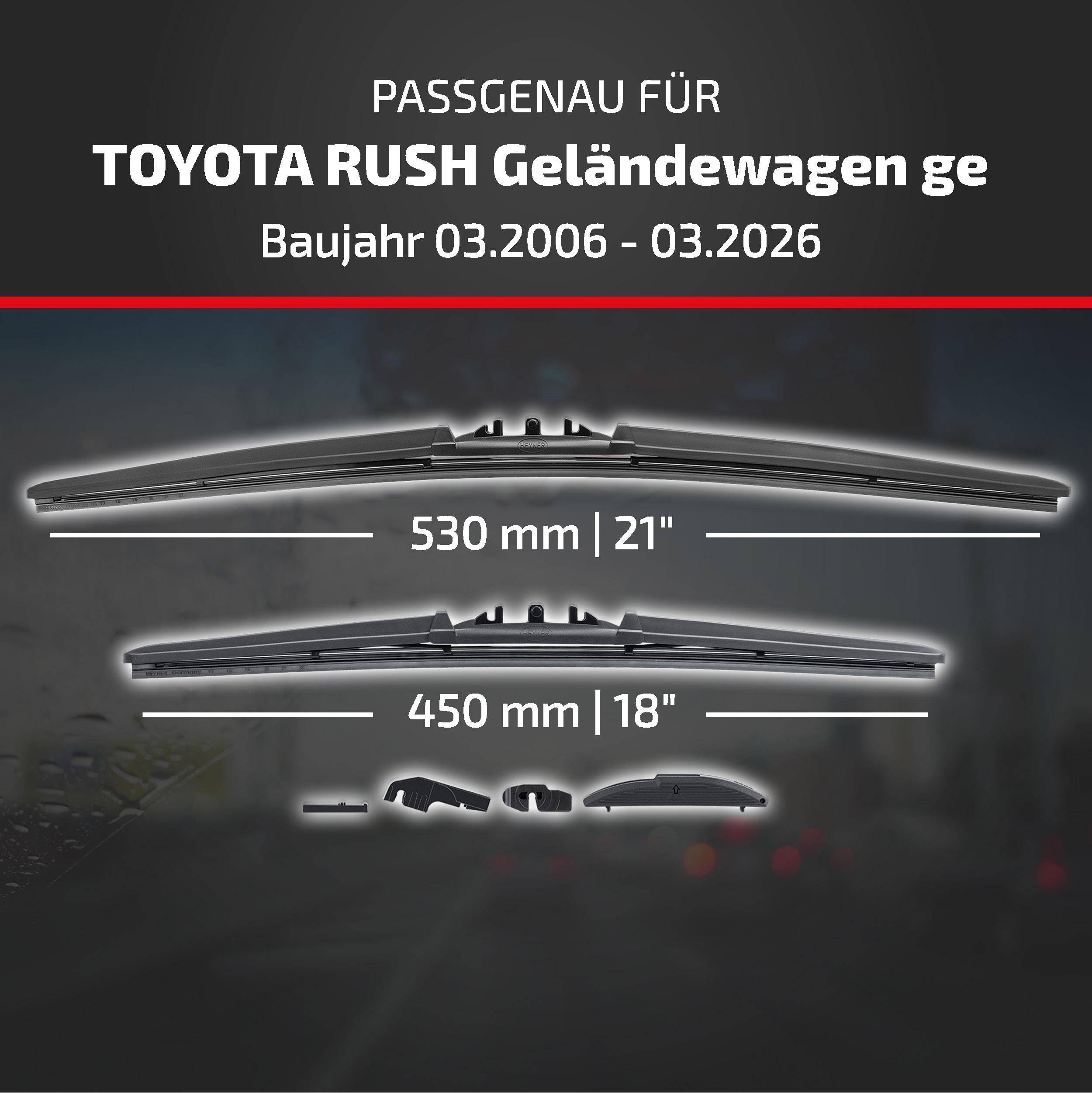 HEYNER® Scheibenwischer für TOYOTA RUSH Geländewagen geschlossen 03.2006 - 08.2026, HYBRID Flachbalkenwischer,