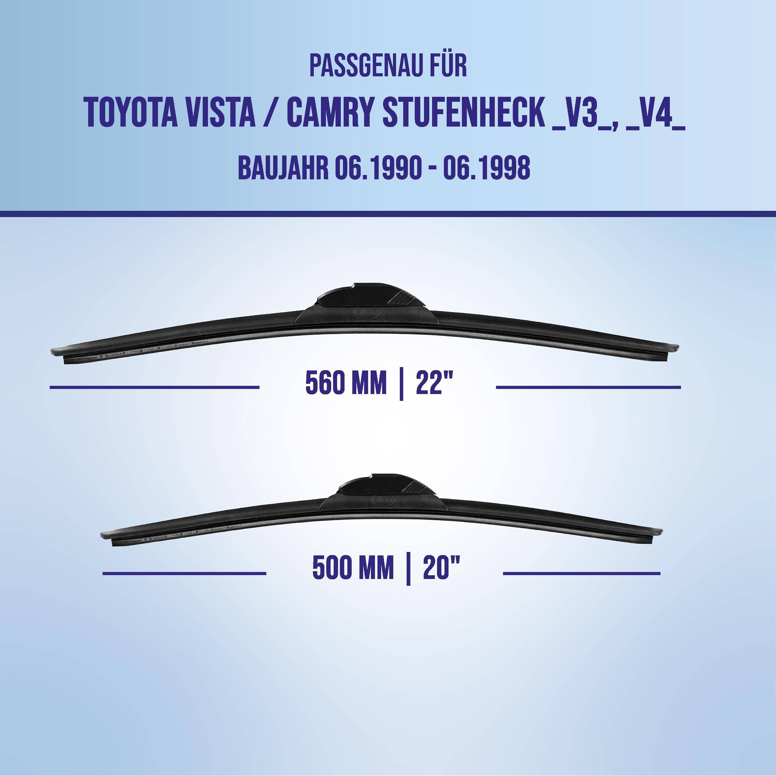 Kompatibilitätstabelle für Toyota Vista/Camry Limousinenmodelle 06.1990-06.1998 mit zwei Wischblatthgrößen: 560 mm (22