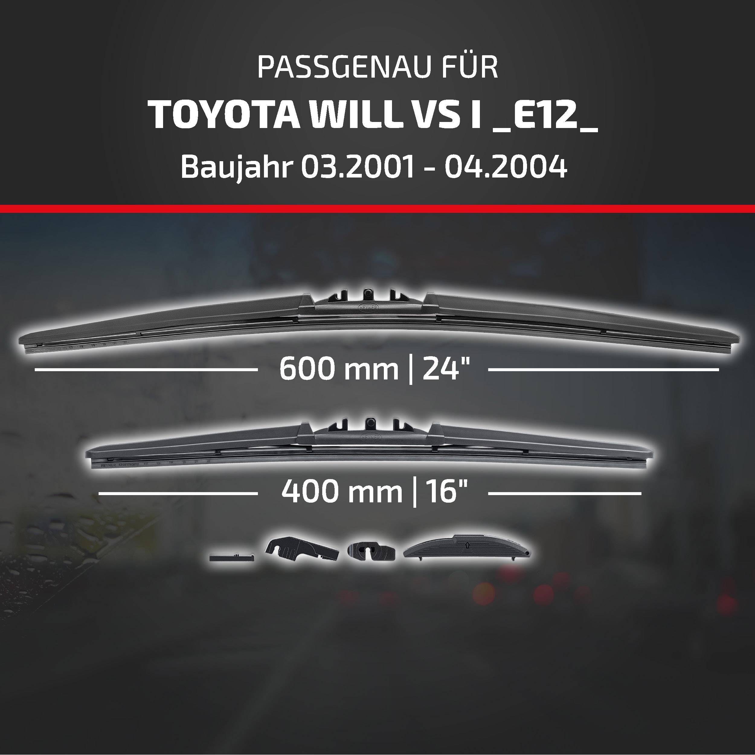 Grafik für Scheibenwischerblätter für Toyota Will VS I_E12_ (03/2001–04/2004), Größen 600 mm/24