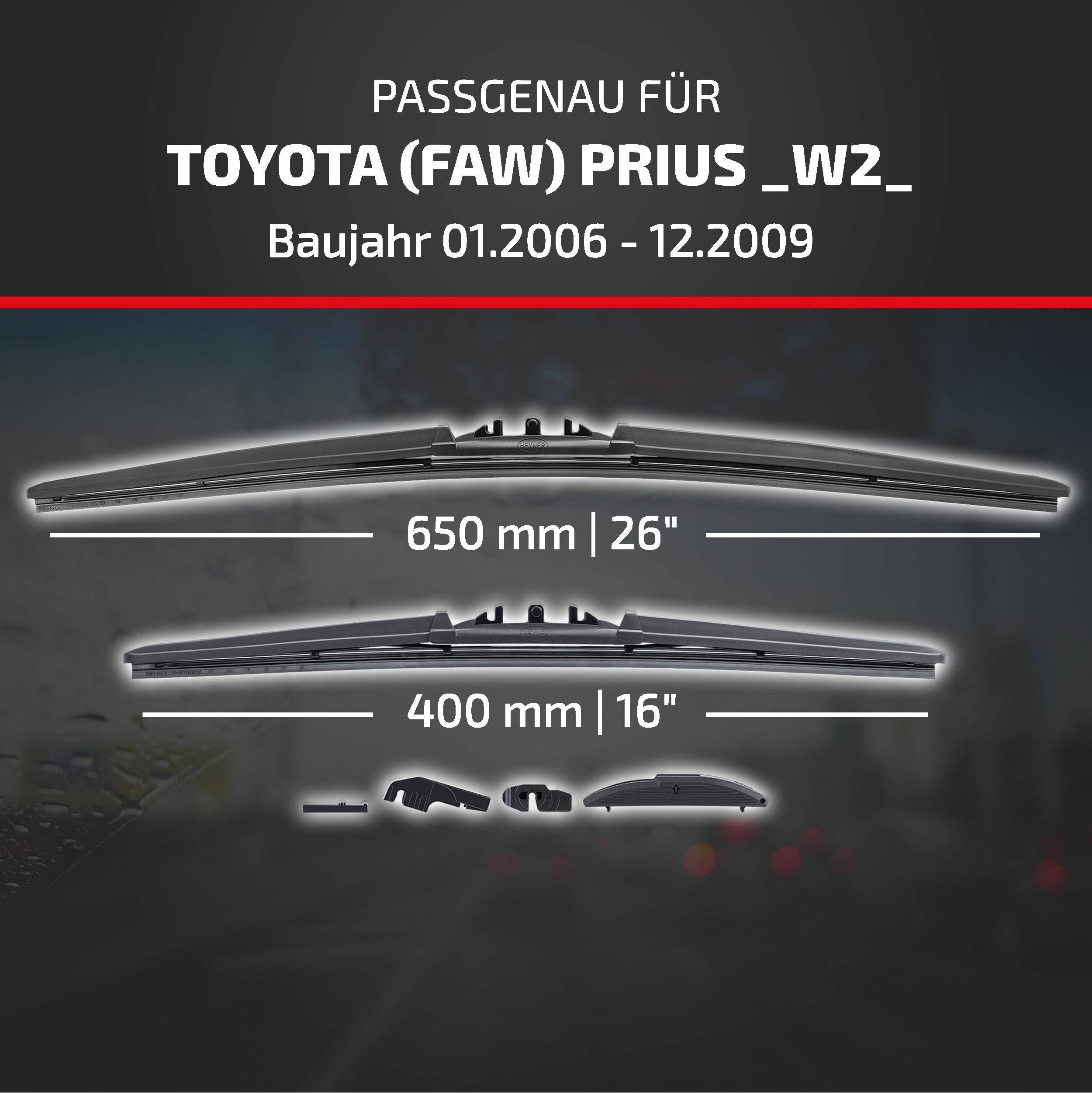 Zweisprachige Produktgrafik mit Scheibenwischergröße für Toyota (FAW) Prius W2, Modelljahre 01.2006-12.2009: 650 mm (26
