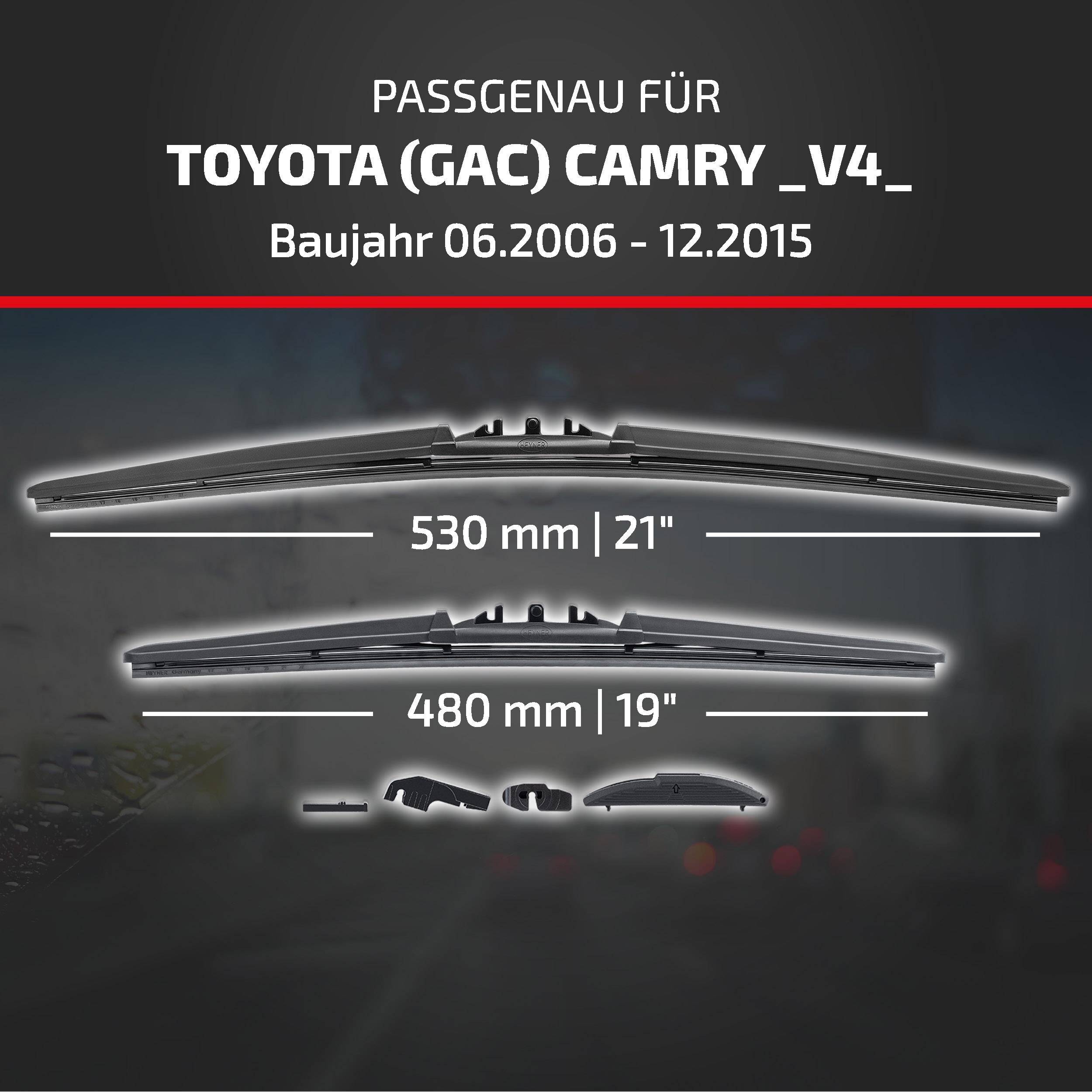 Grafik mit den Scheibenwischergummi-Größen für Toyota (GAC) Camry V4, Modelljahre 06/2006-12/2015: 530 mm (21