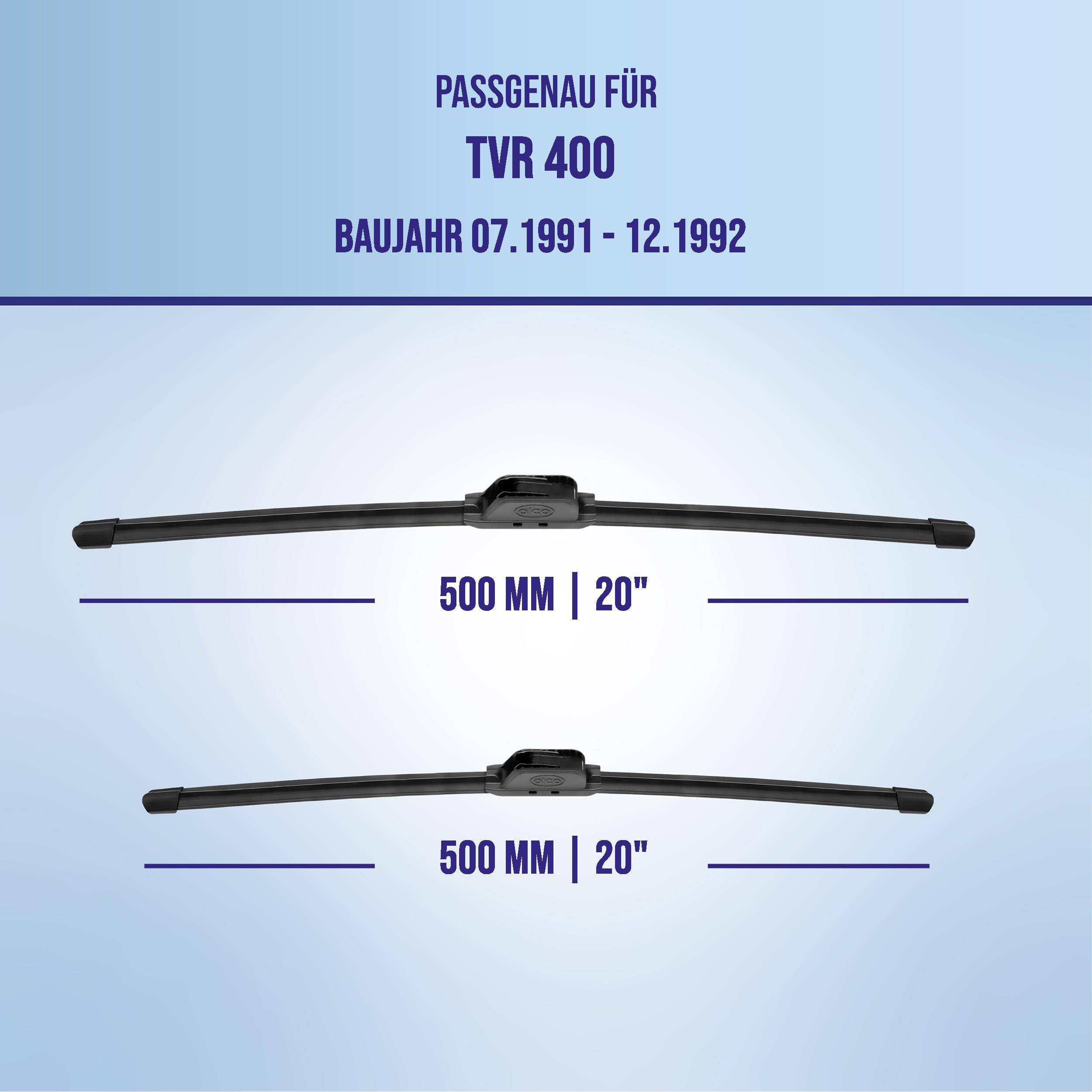 Diagramm mit Scheibenwischblättern für TVR 400, kompatibel mit Baujahren 07.1991-12.1992, Größe 500 mm | 20