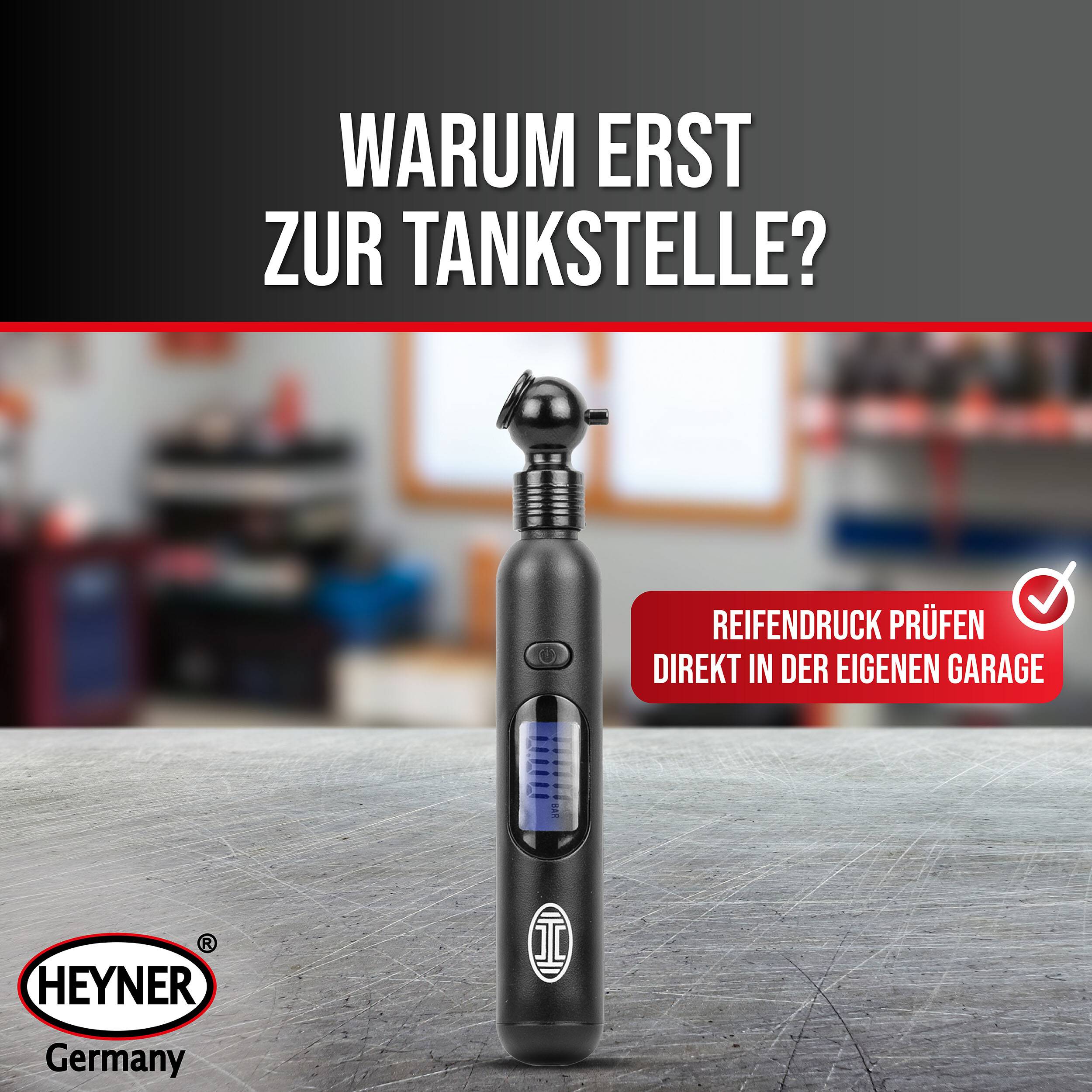 HEYNER® Reifendruckprüfer digital Luftdruckprüfer Reifen Manometer LCD-Display 0.20 - 10.3 bar 0,05 bar Abweichung