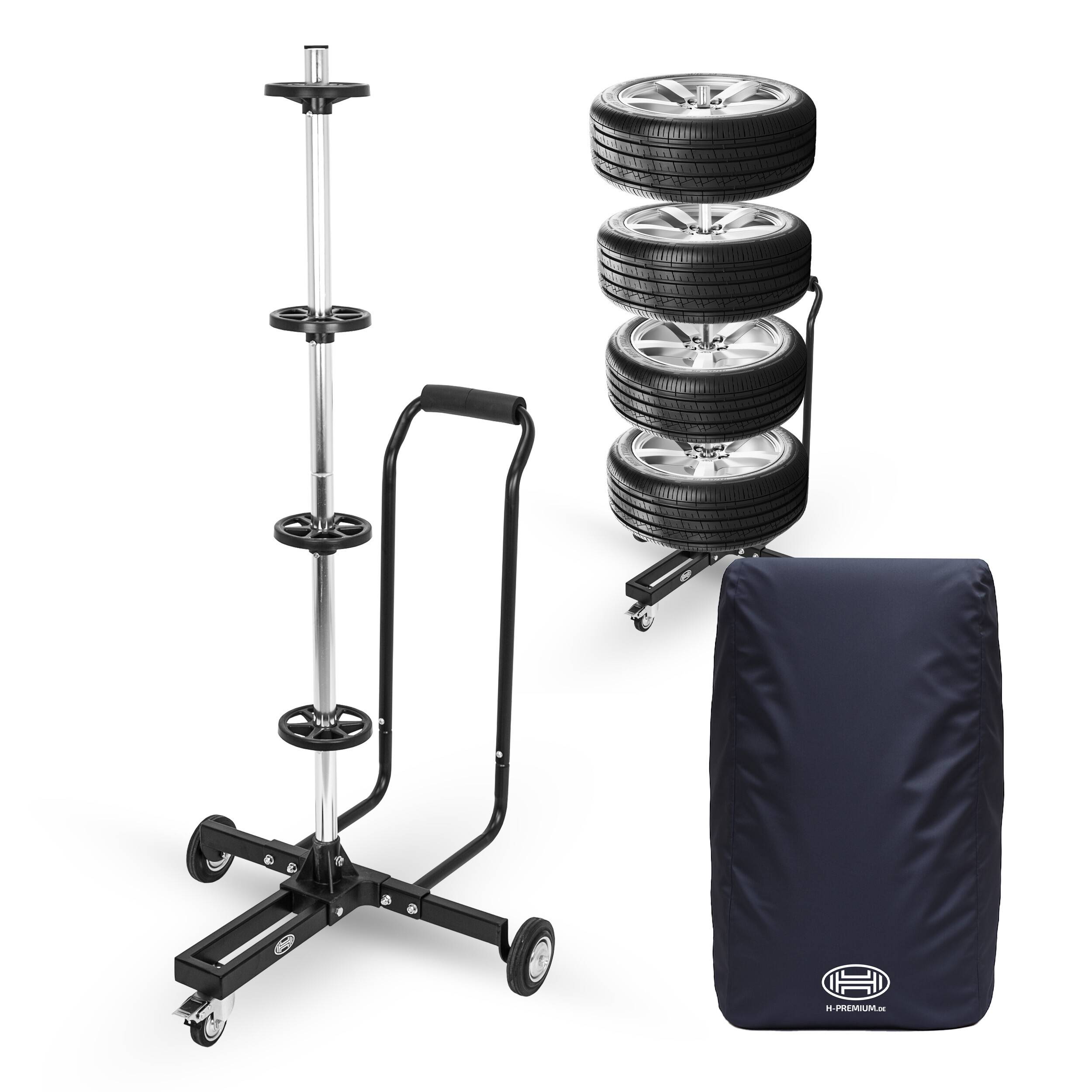 HEYNER® Felgenbaum fahrbar bis 100 kg und 285 mm Reifenbreite mit Griff ergonomische Softgriffe, inklusive