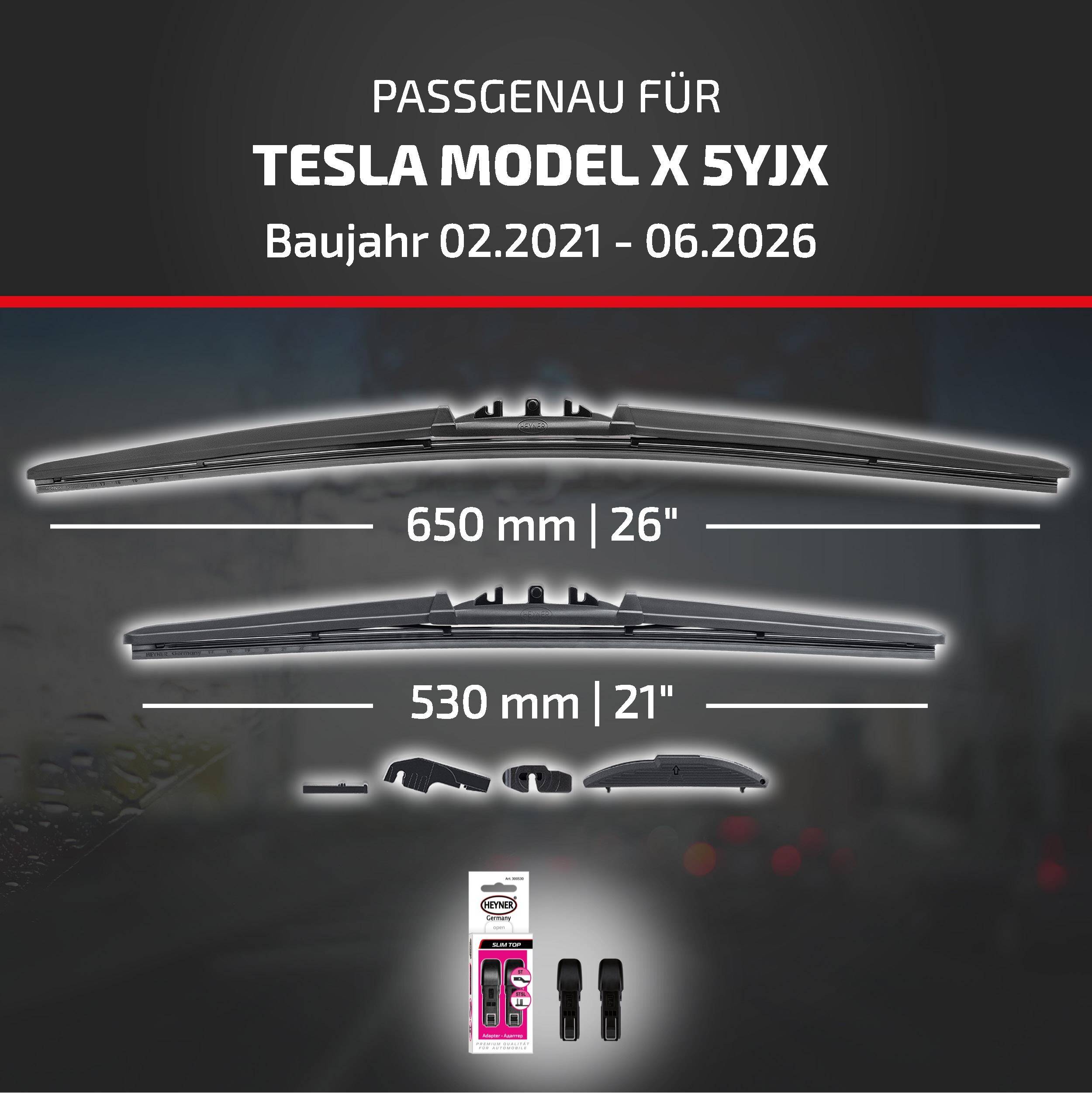 HEYNER® Scheibenwischer für TESLA MODEL X 02.2021 - 08.2026, HYBRID Flachbalkenwischer,