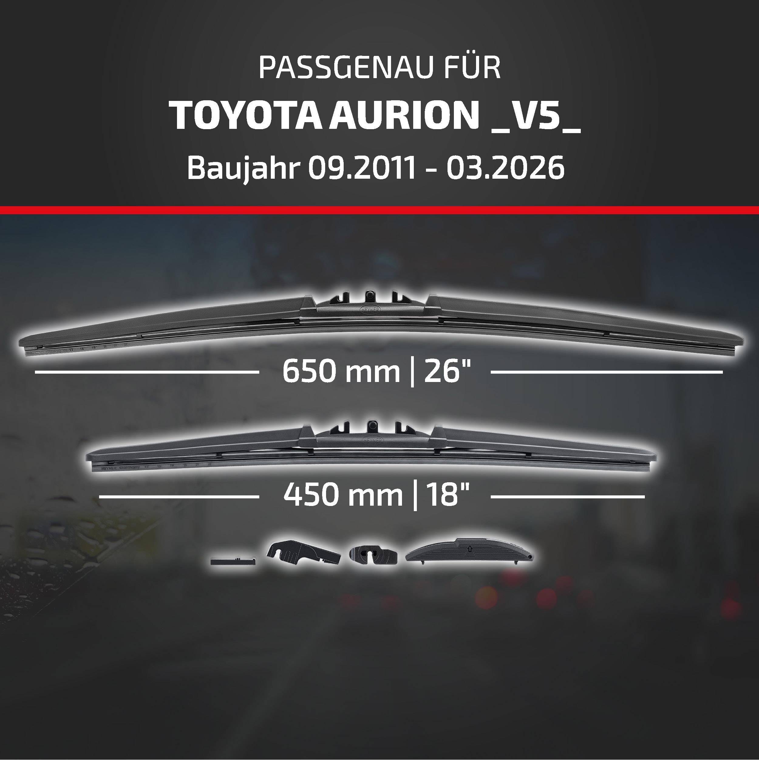 Kompatibilitätsgrafik für Toyota Aurion _V5_ (09/2011-03/2026) mit Wischergröße: 650 mm (26