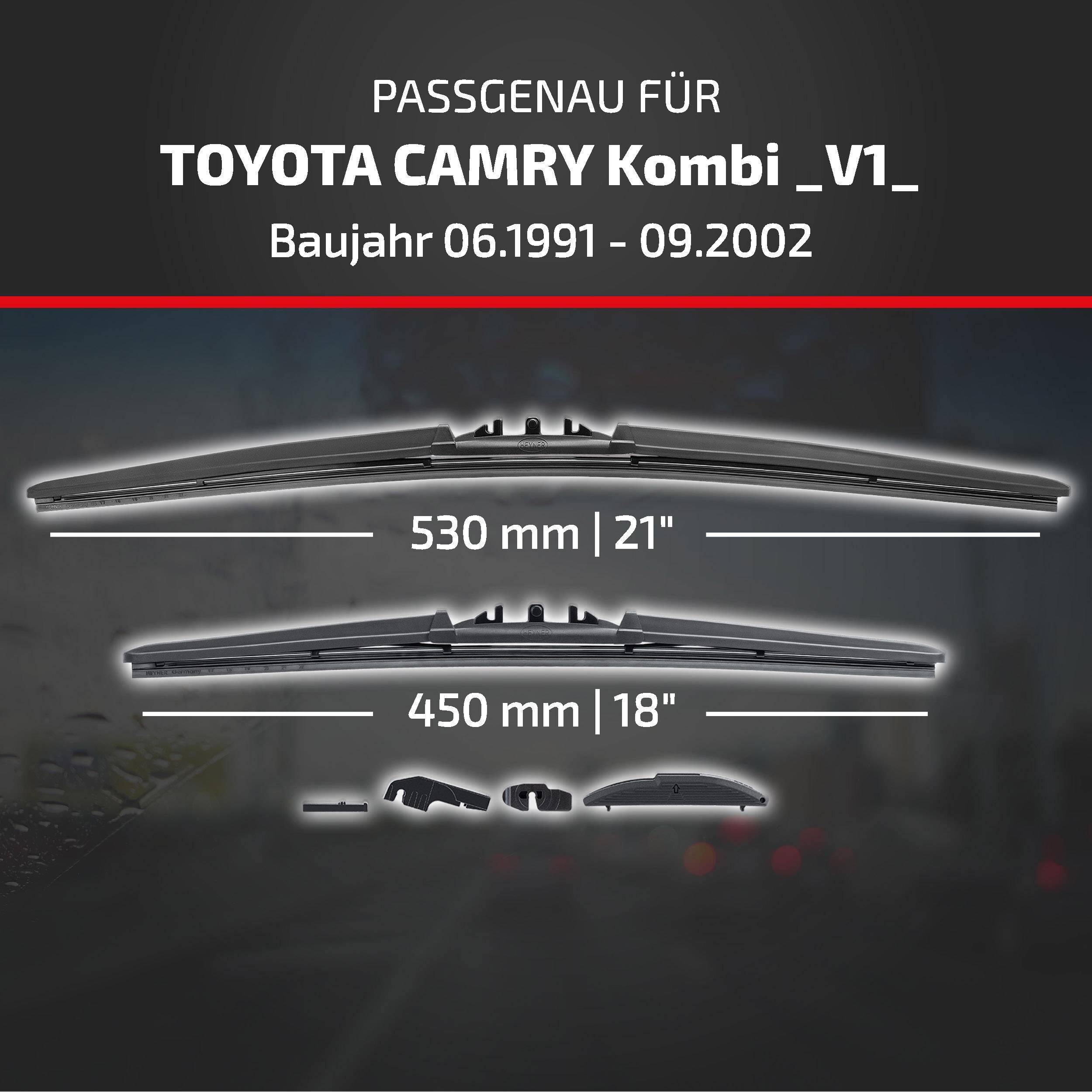 Grafik mit Wischblattern für Toyota Camry Kombi, Modelljahre 06/1991-09/2002: 530 mm (21