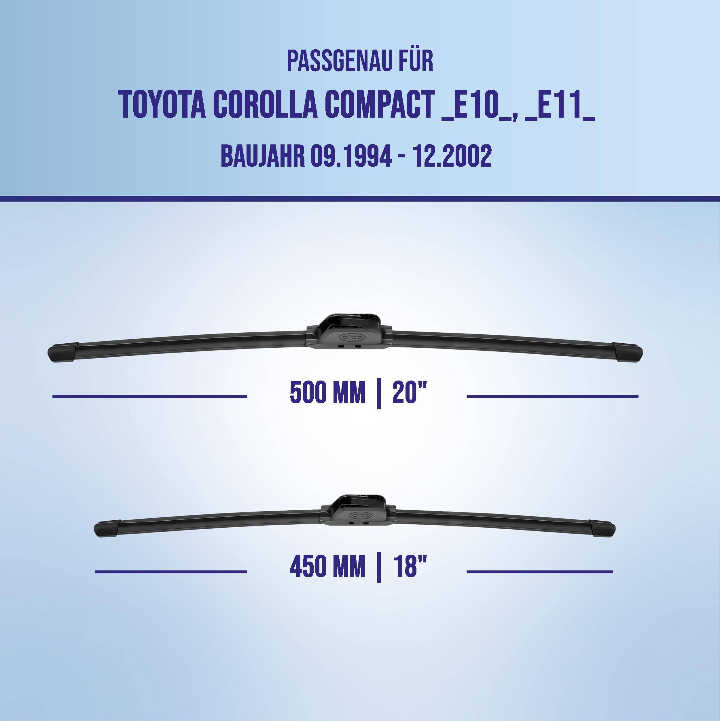 alca® Scheibenwischer für TOYOTA COROLLA Compact 09.1994 - 12.2002, U-FLAT Flachbalkenwischer,