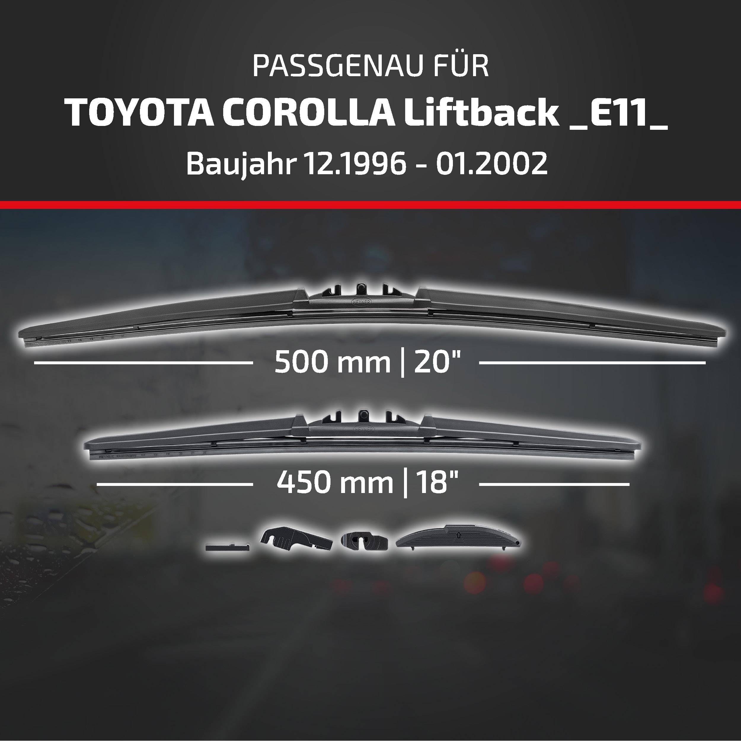 HEYNER® Scheibenwischer komp. mit TOYOTA COROLLA Liftback (12.1996 - 01.2002) HYBRID Flachbalkenwischer
