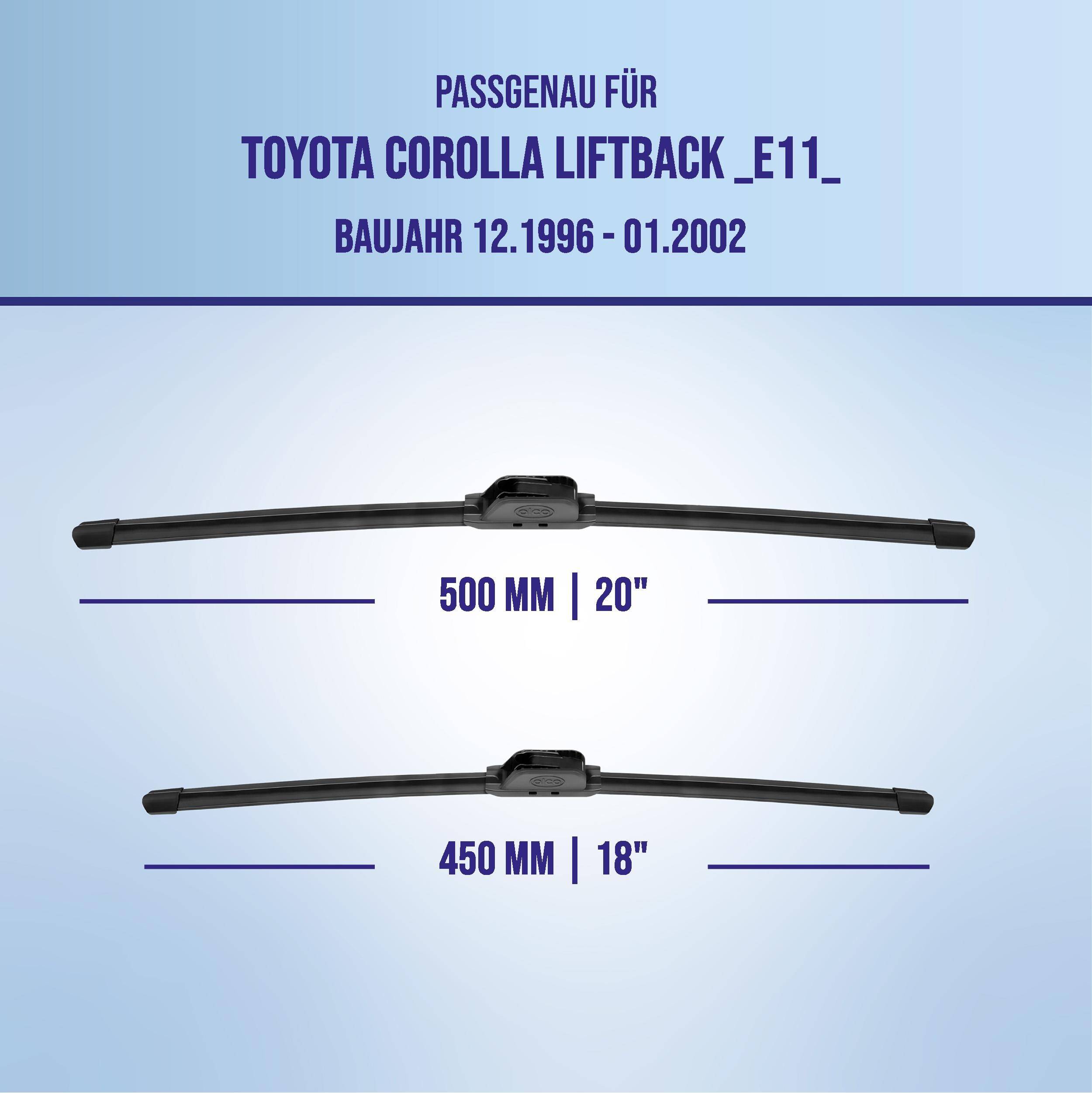 alca® Scheibenwischer für TOYOTA COROLLA Liftback 12.1996 - 01.2002, U-FLAT Flachbalkenwischer,
