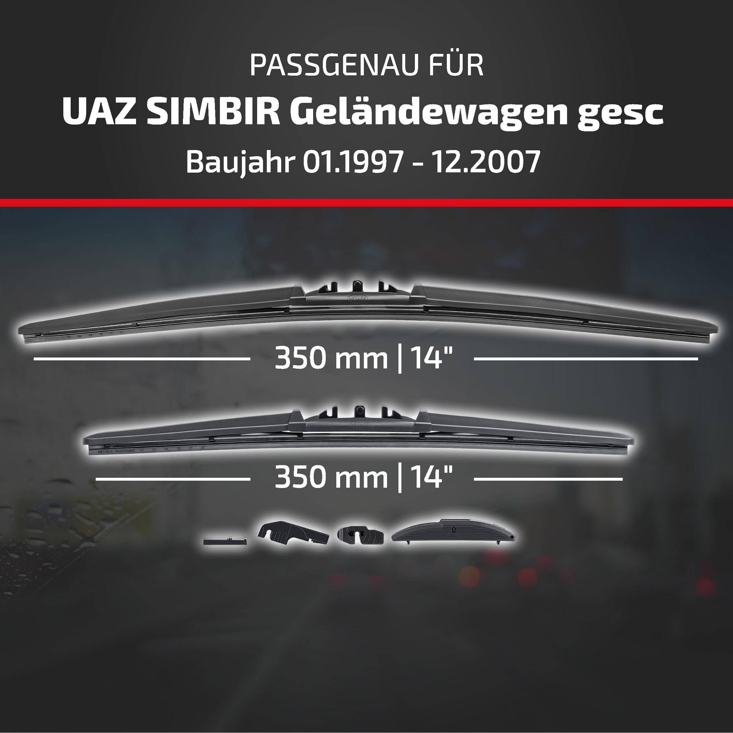HEYNER® Scheibenwischer komp. mit UAZ SIMBIR Geländewagen geschlossen (01.1997 - 12.2007) HYBRID Flachbalkenwischer