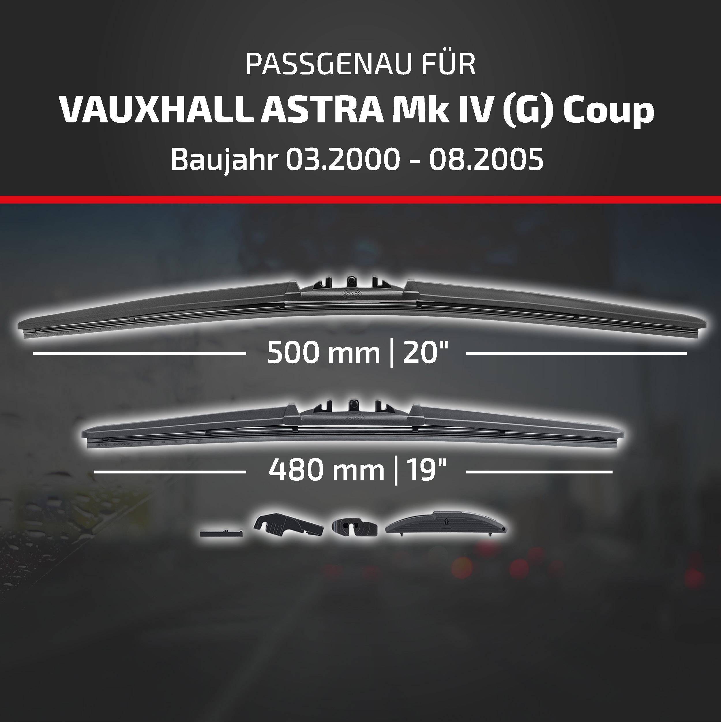 HEYNER® Scheibenwischer komp. mit VAUXHALL ASTRA Mk IV (G) Coupe (03.2000 - 08.2005) HYBRID Flachbalkenwischer