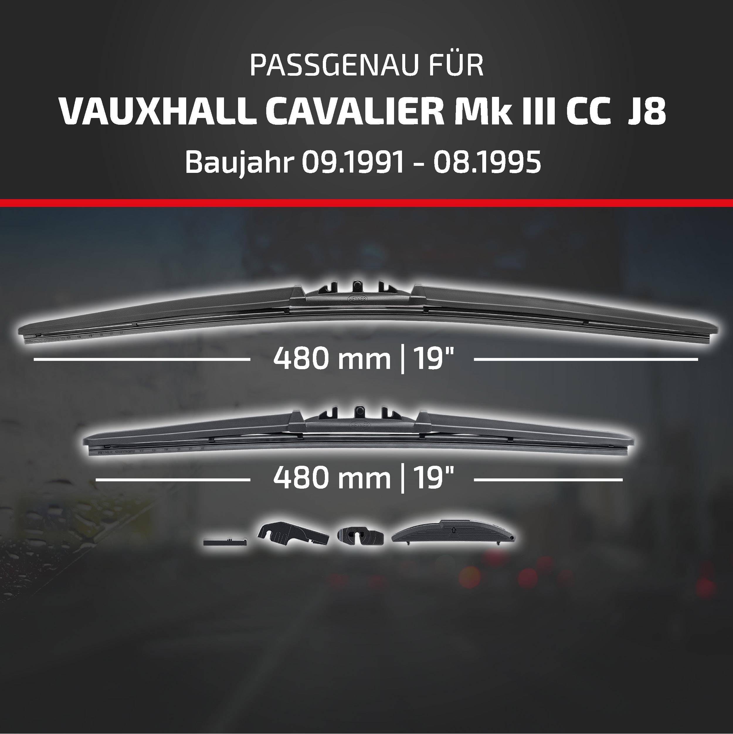 HEYNER® Scheibenwischer für VAUXHALL CAVALIER Mk III CC 09.1991 - 08.1995, HYBRID Flachbalkenwischer,