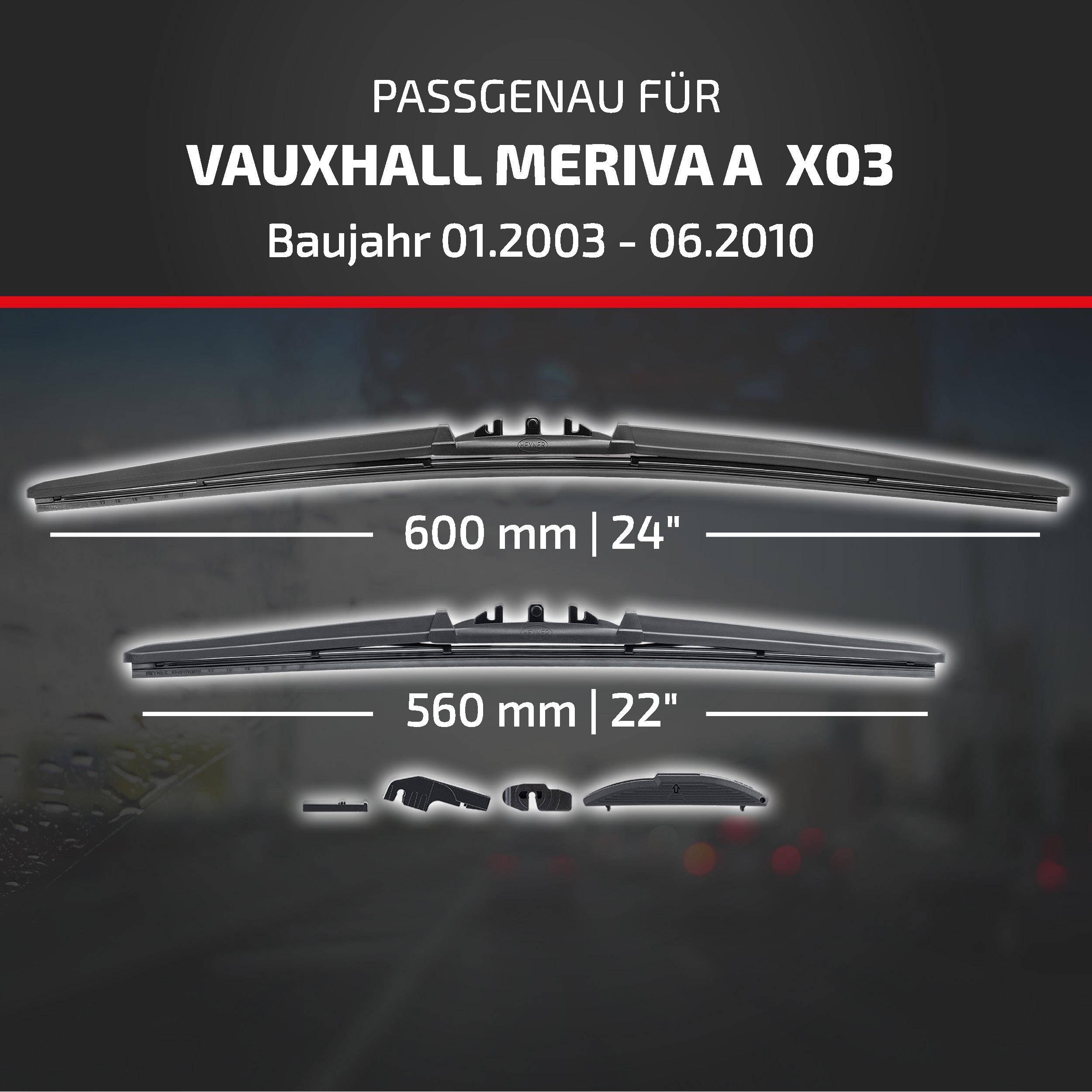 HEYNER® Scheibenwischer für VAUXHALL MERIVA A 01.2003 - 06.2010, HYBRID Flachbalkenwischer,
