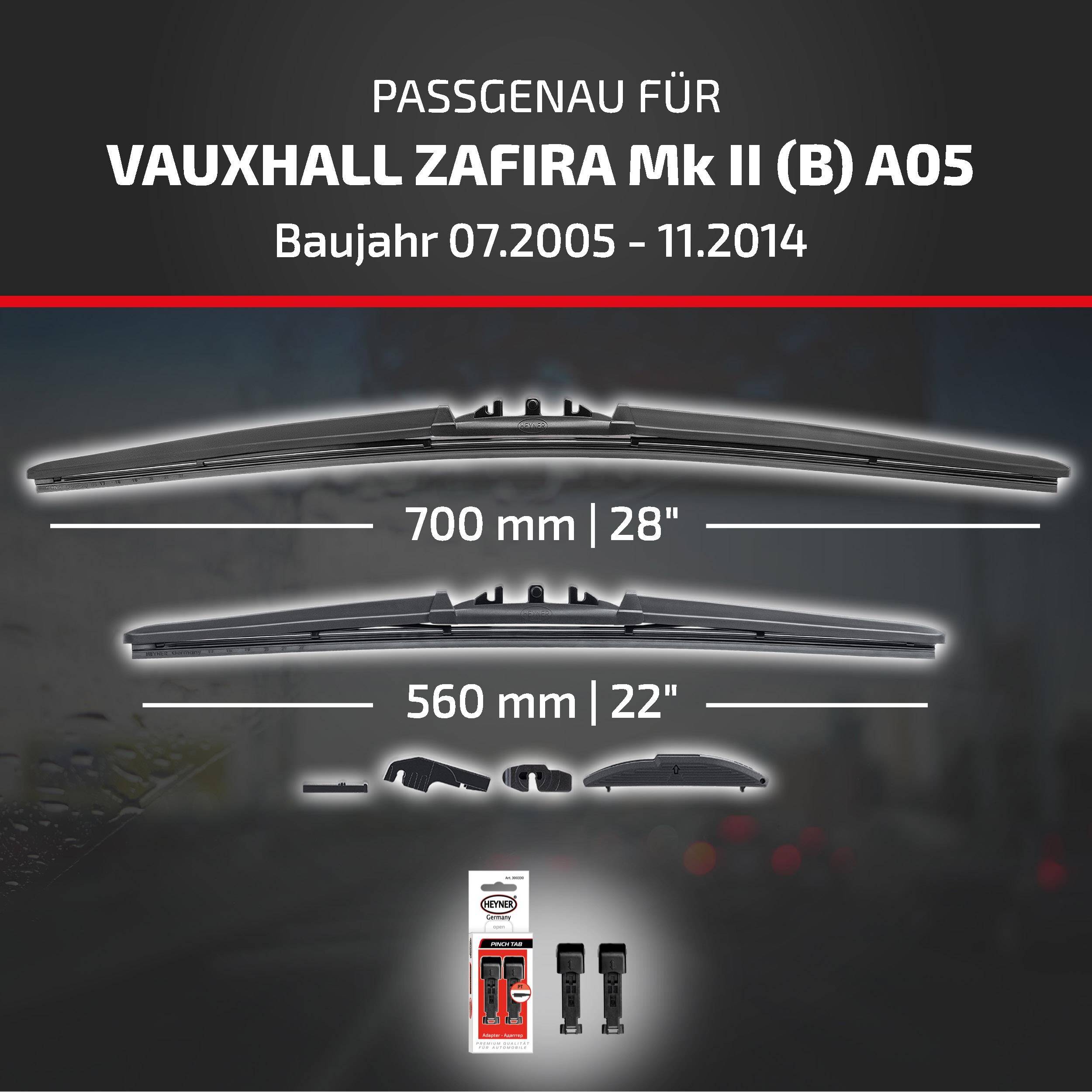 HEYNER® Scheibenwischer für VAUXHALL ZAFIRA Mk II (B) 07.2005 - 11.2014, HYBRID Flachbalkenwischer,