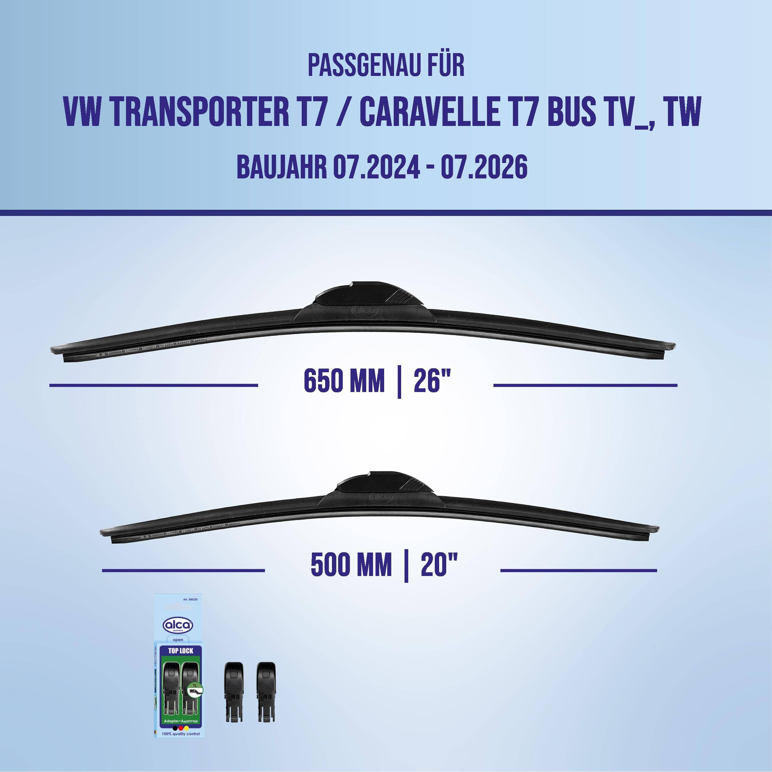alca® Scheibenwischer für VW TRANSPORTER T7 / CARAVELLE T7 Bus 07.2024 - 08.2026, SUPER FLAT