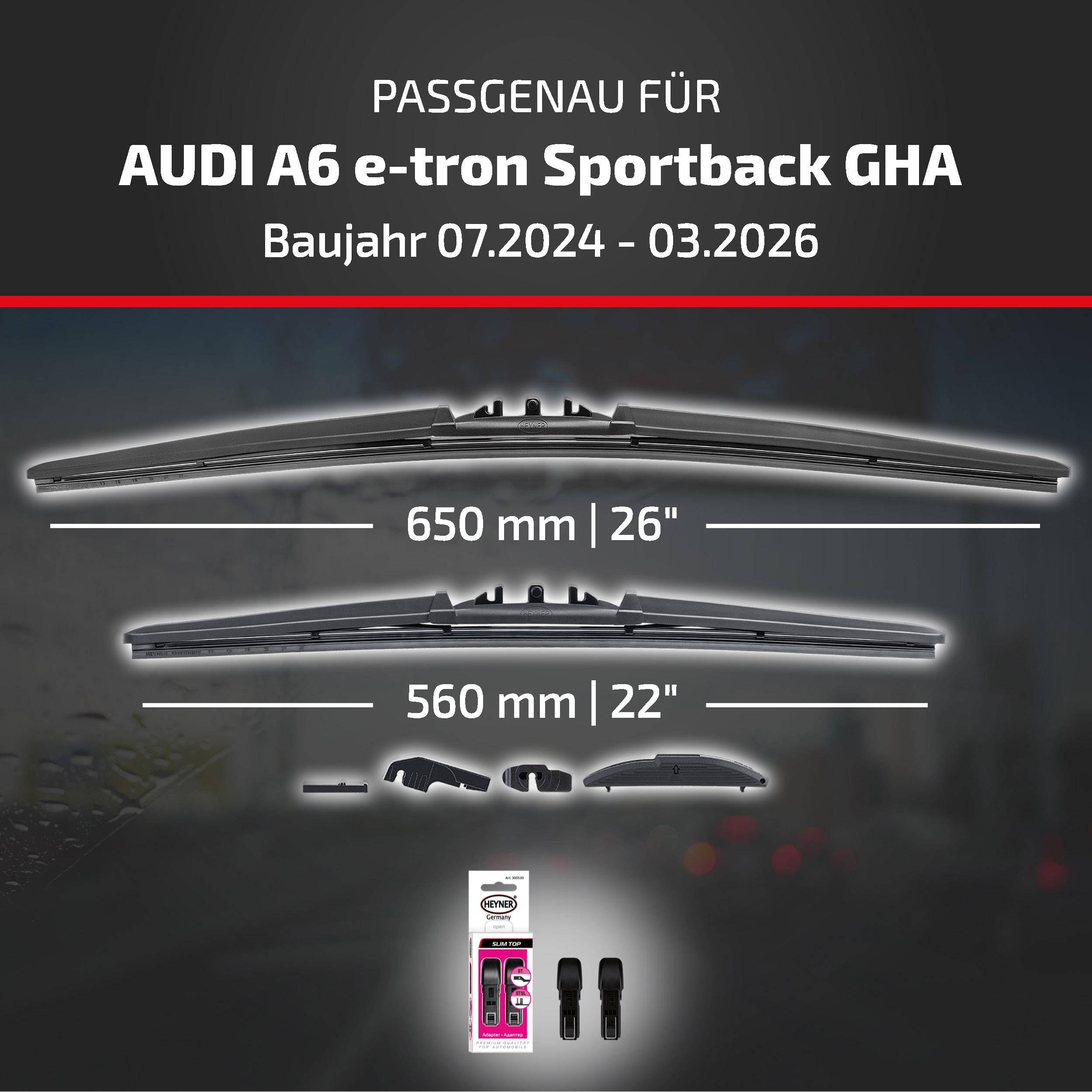 HEYNER® Scheibenwischer komp. mit AUDI A6 e-tron Sportback (07.2024 - 04.2026) HYBRID Flachbalkenwischer