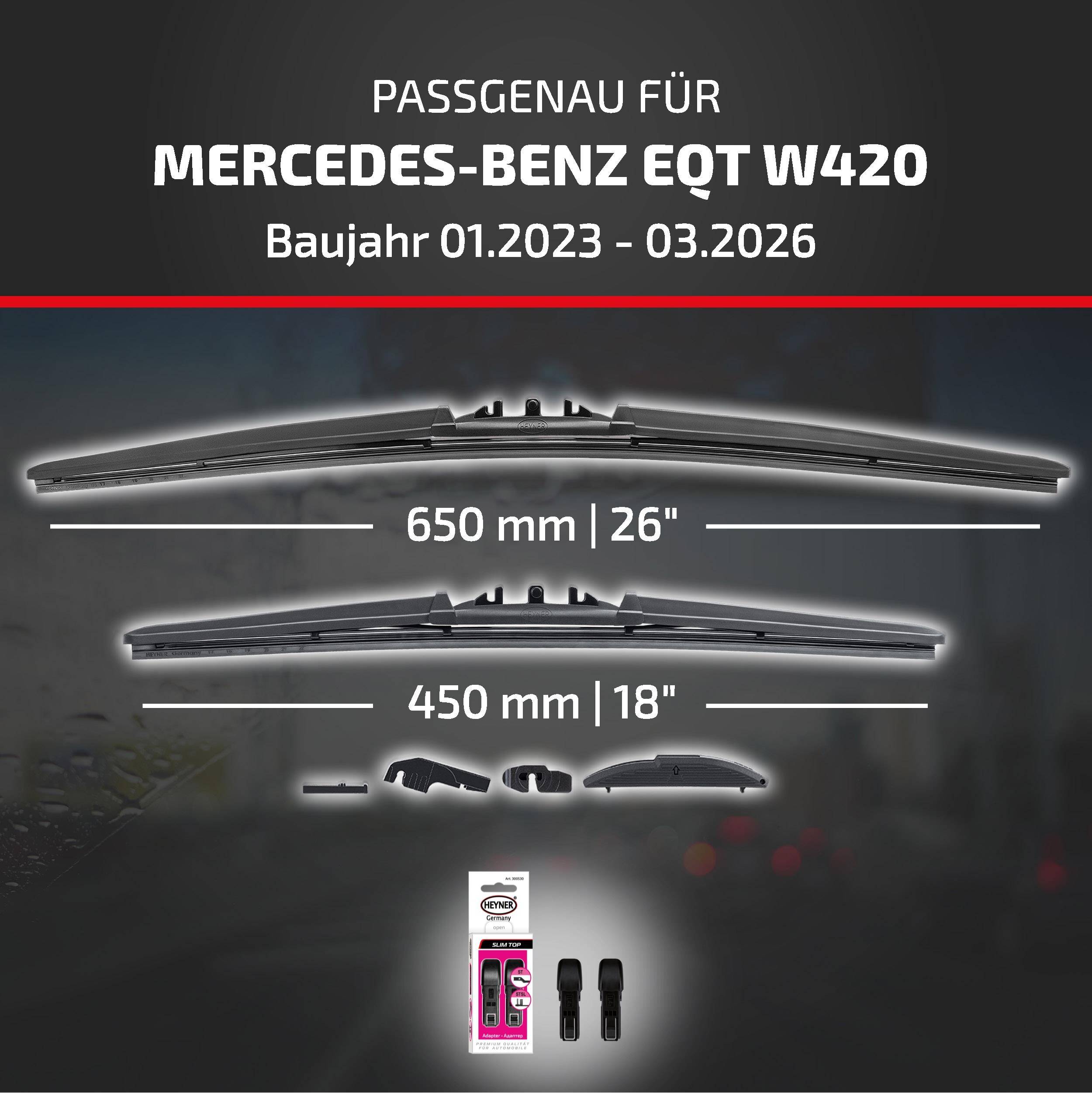 HEYNER® Scheibenwischer komp. mit MERCEDES-BENZ EQT (01.2023 - 04.2026) HYBRID Flachbalkenwischer