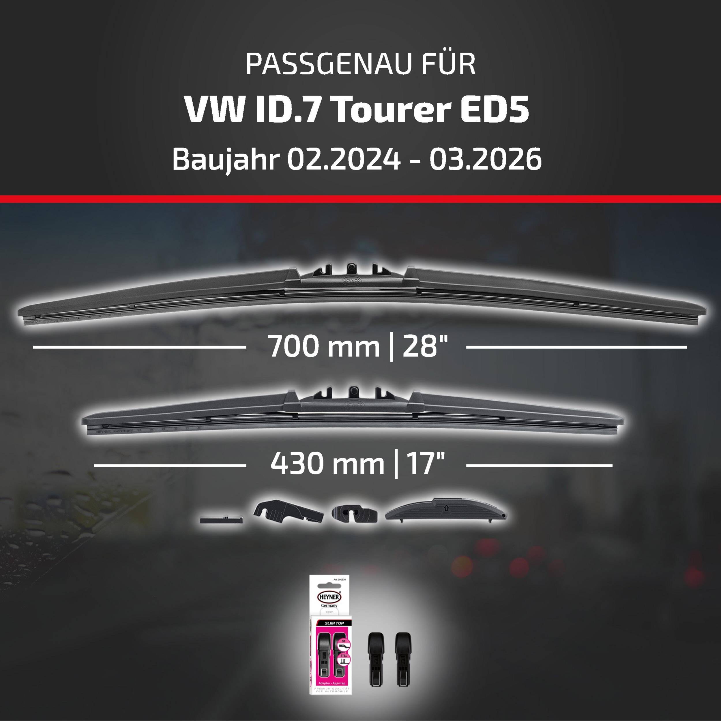 HEYNER® Scheibenwischer komp. mit VW ID.7 Tourer (02.2024 - 04.2026) HYBRID Flachbalkenwischer